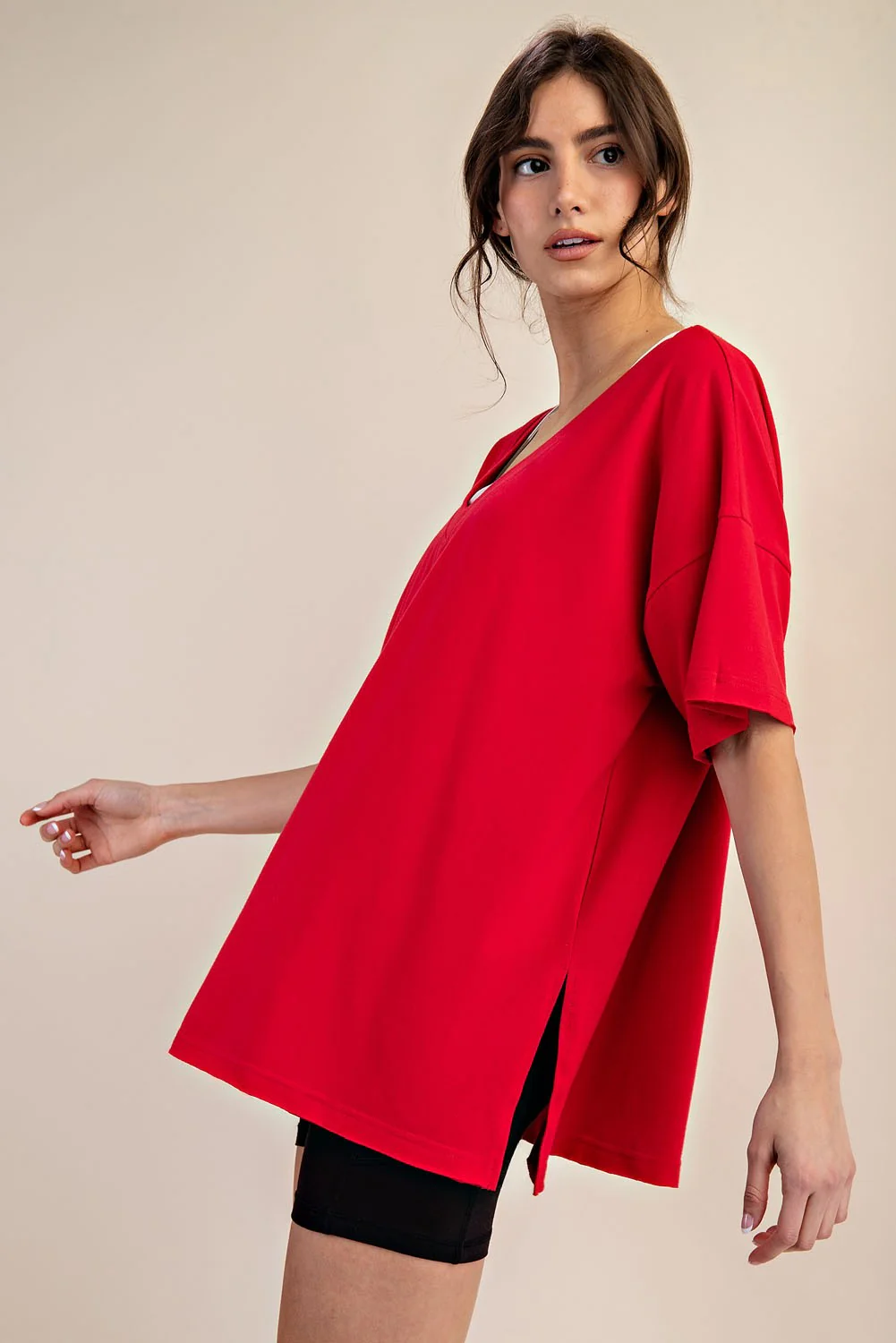 Red Oversized Reversible V-Neck Tee - Image 3