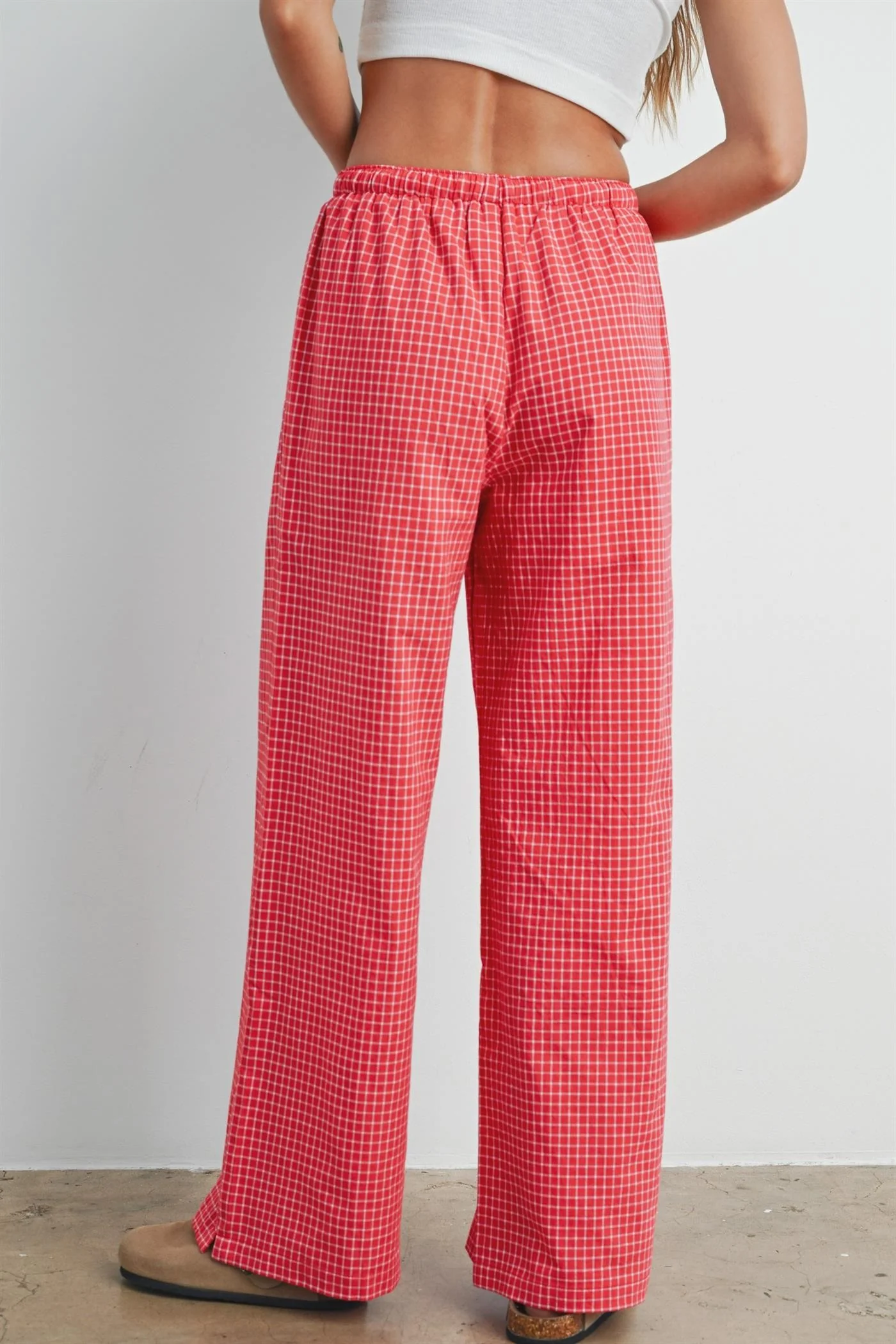 Red Plaid Drawstring Lounge Pants - Image 3
