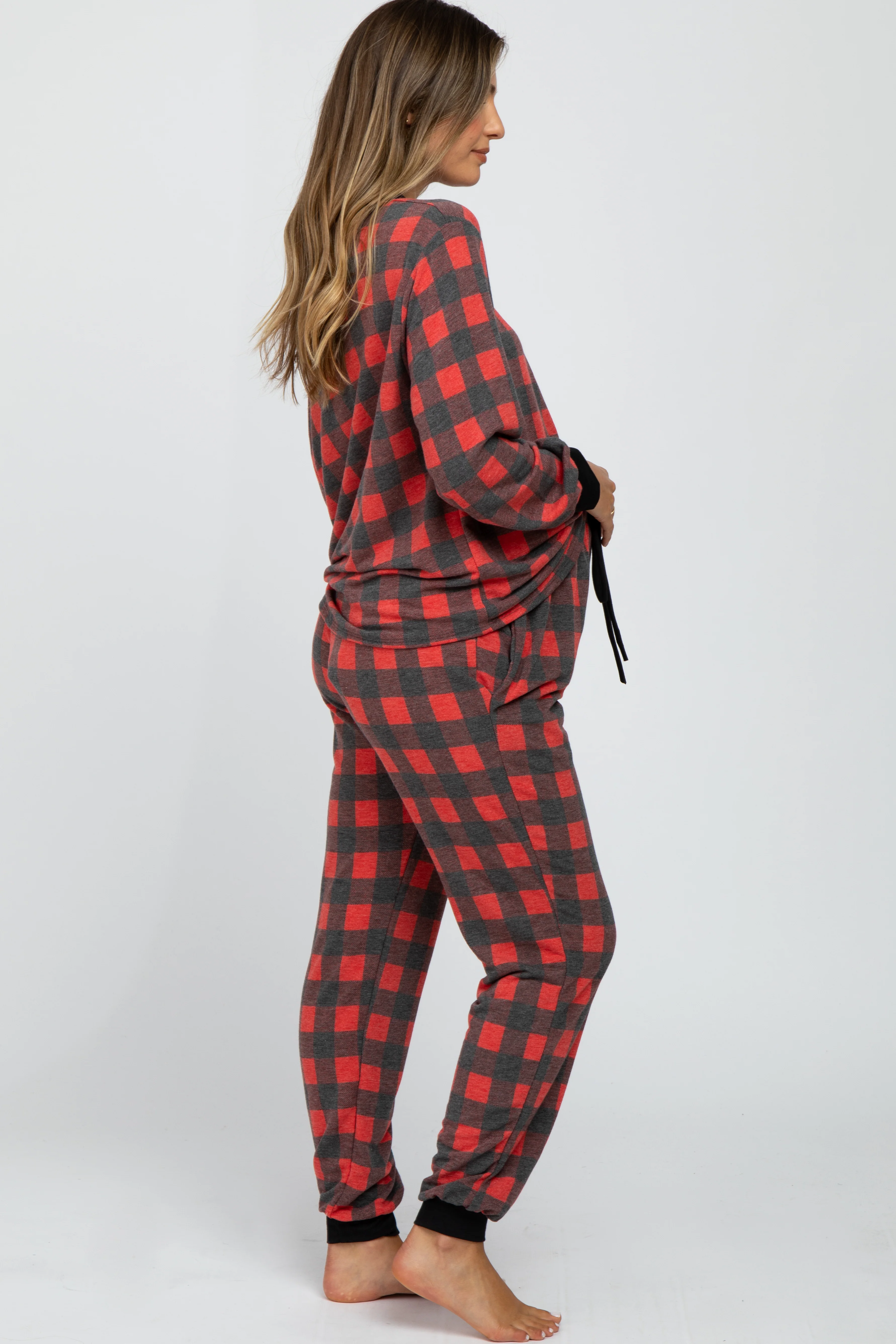 Red Plaid Maternity Pajama Set - Image 2
