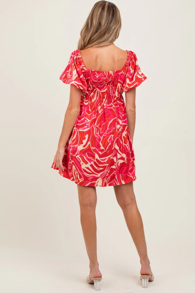 Red Printed Twisted Front Maternity Mini Dress - Image 4