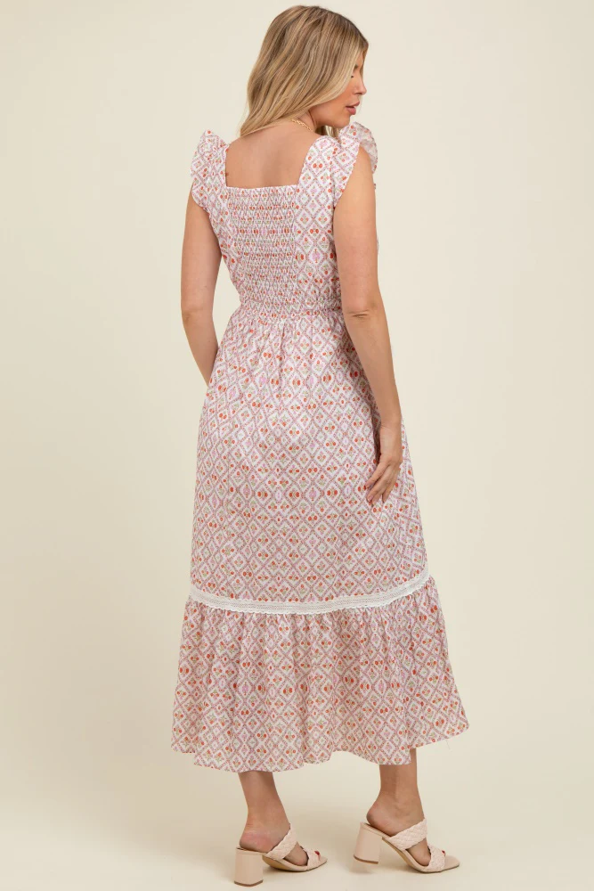 Red Roses Cotton Floral Maternity Maxi Dress - Image 3
