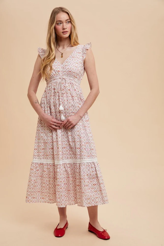 Red Roses Cotton Floral Maternity Maxi Dress - Image 4