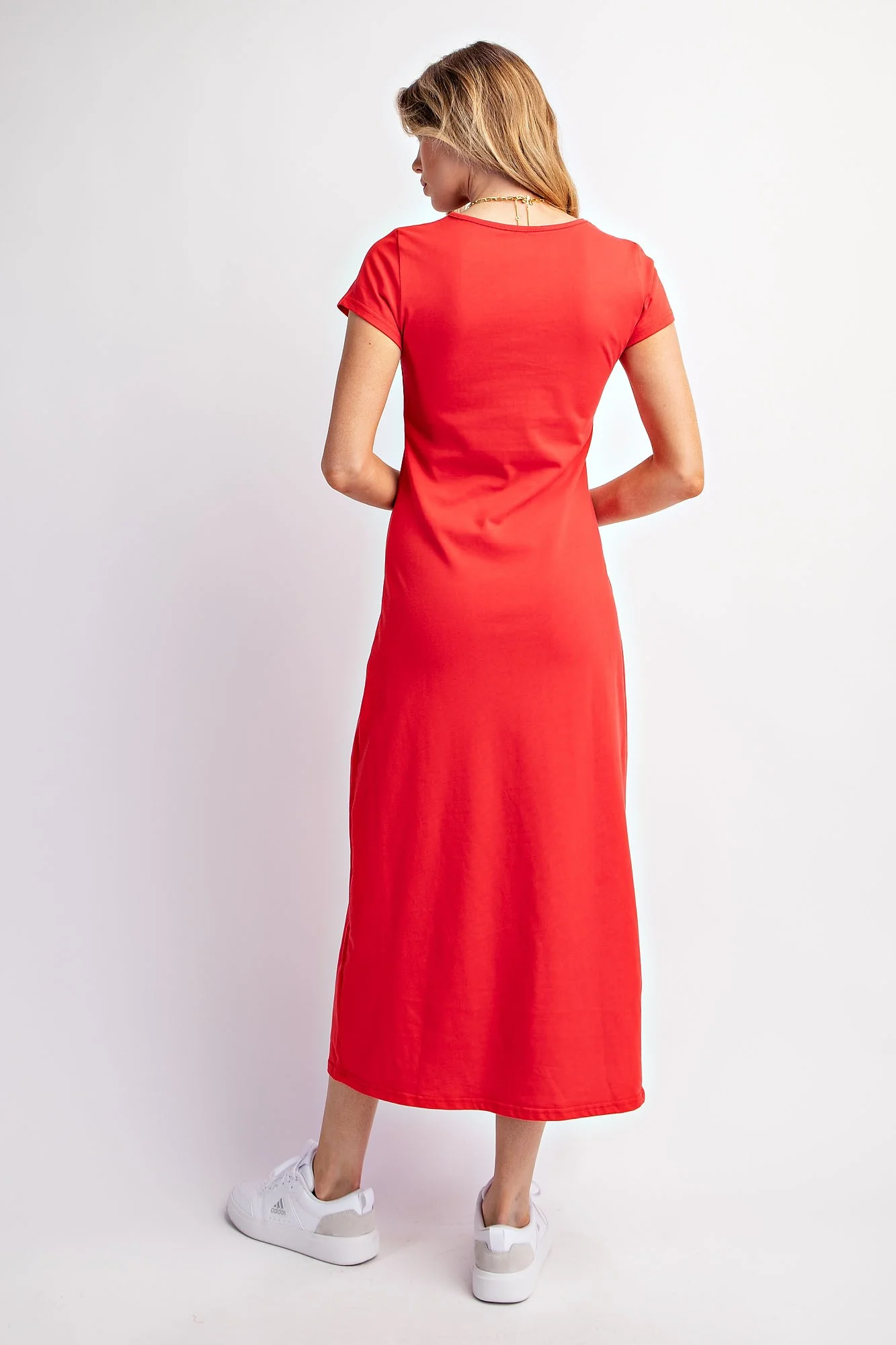 Red Short Sleeve Midi T-Shirt Dress - Image 3