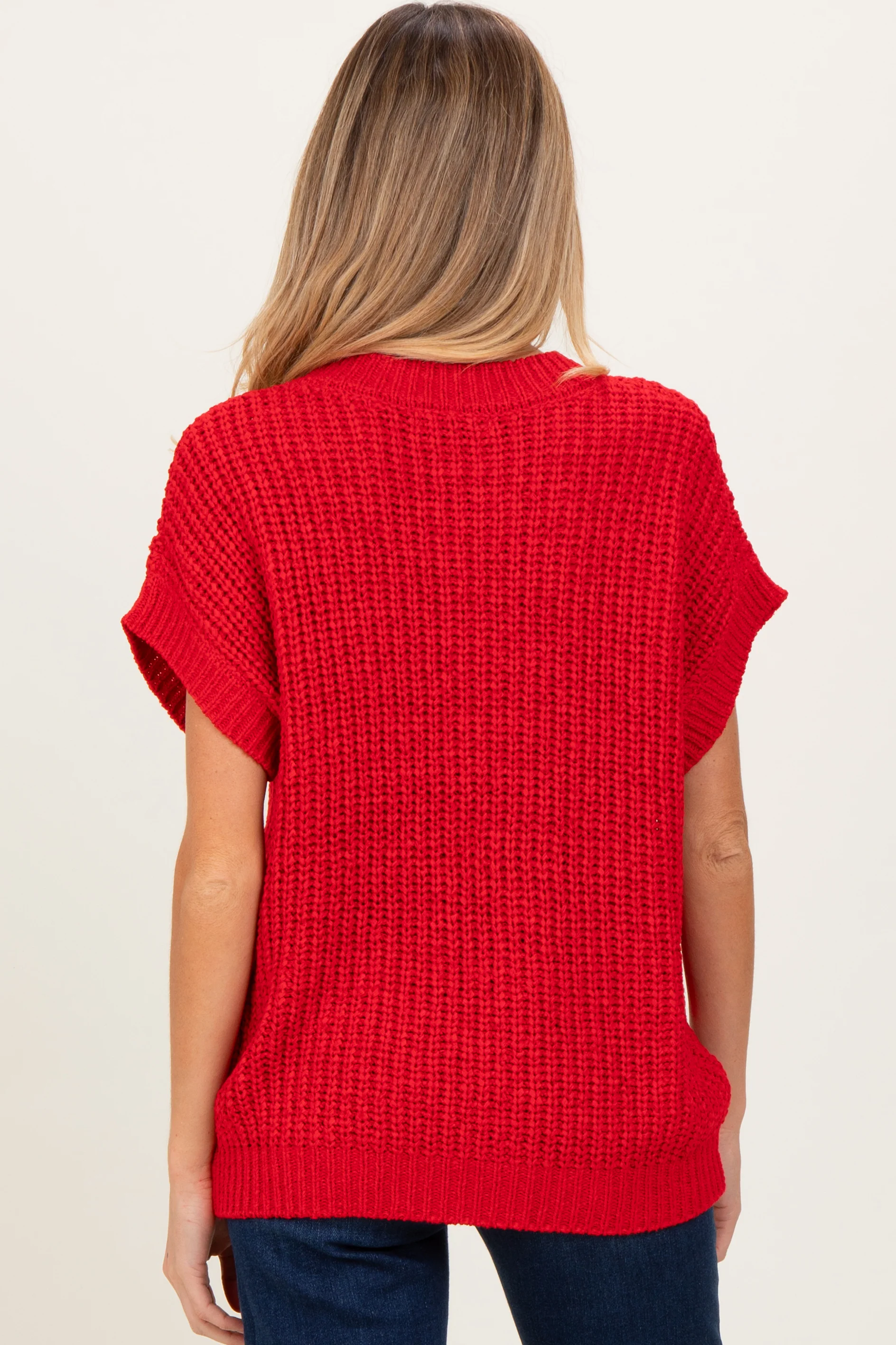 Red Short Sleeve Round Neck Maternity Sweater - Image 4