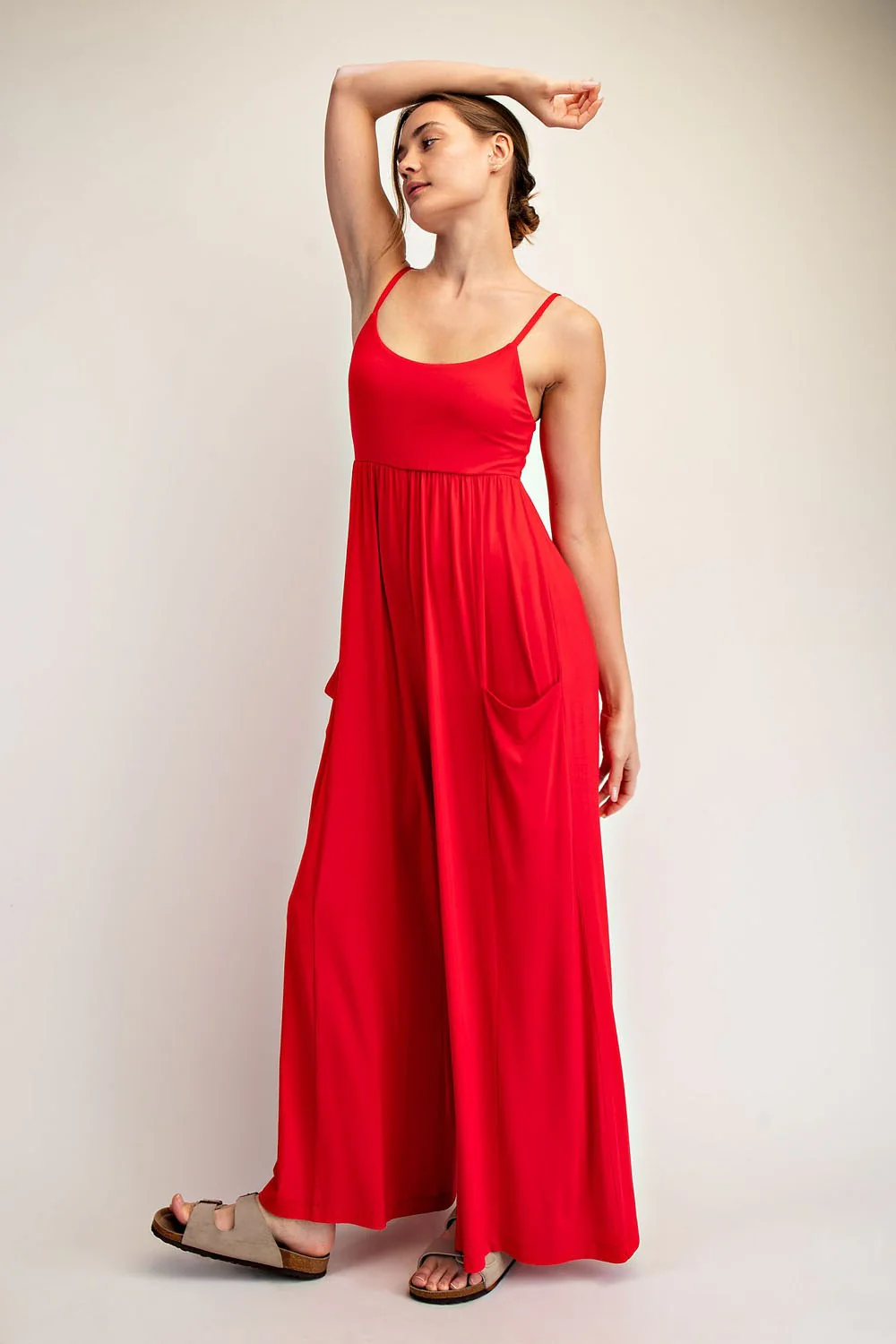 Red Sleeveless Wide Leg Jumpsuit - Image 2