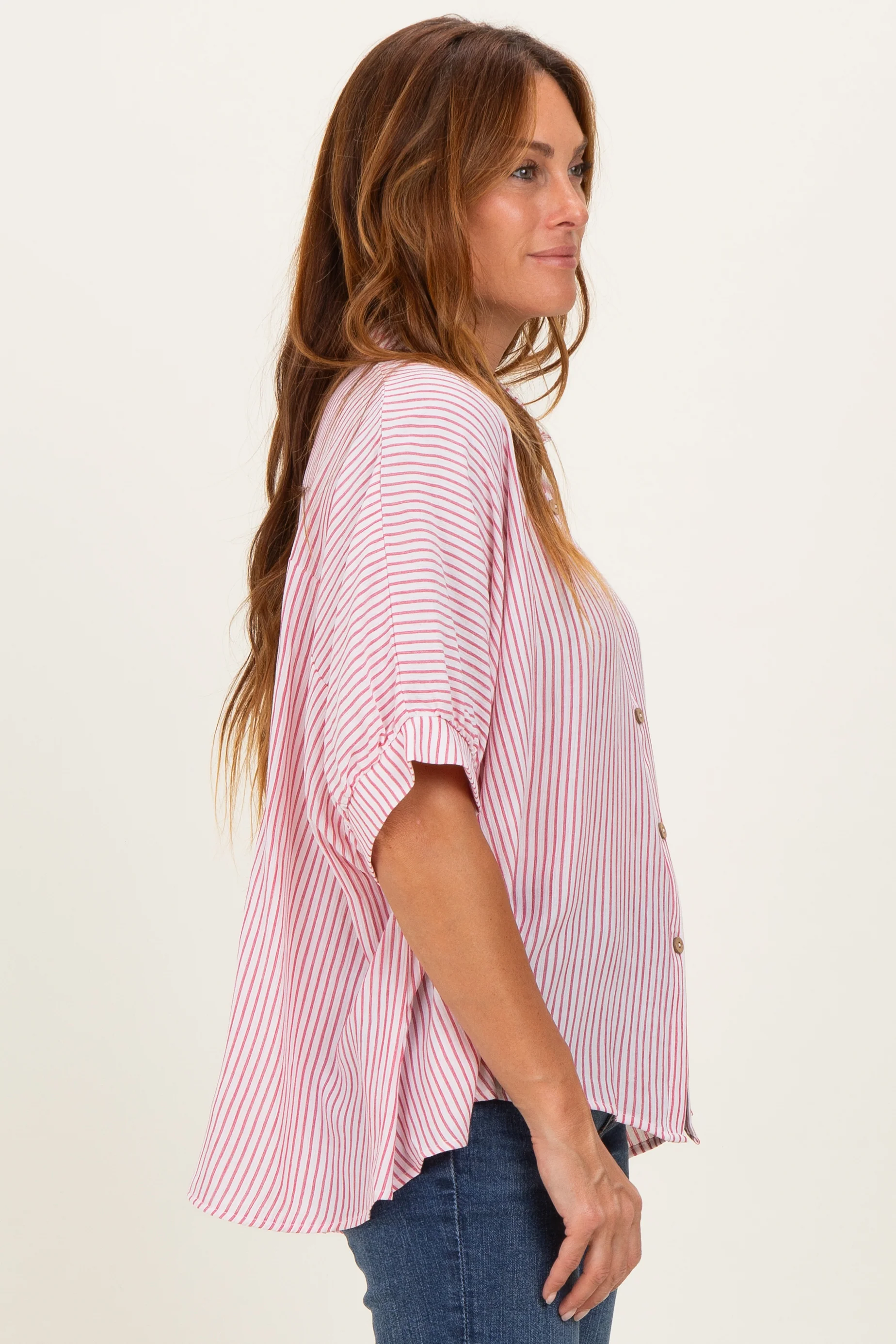 Red Striped Boxy Button Down Top - Image 3
