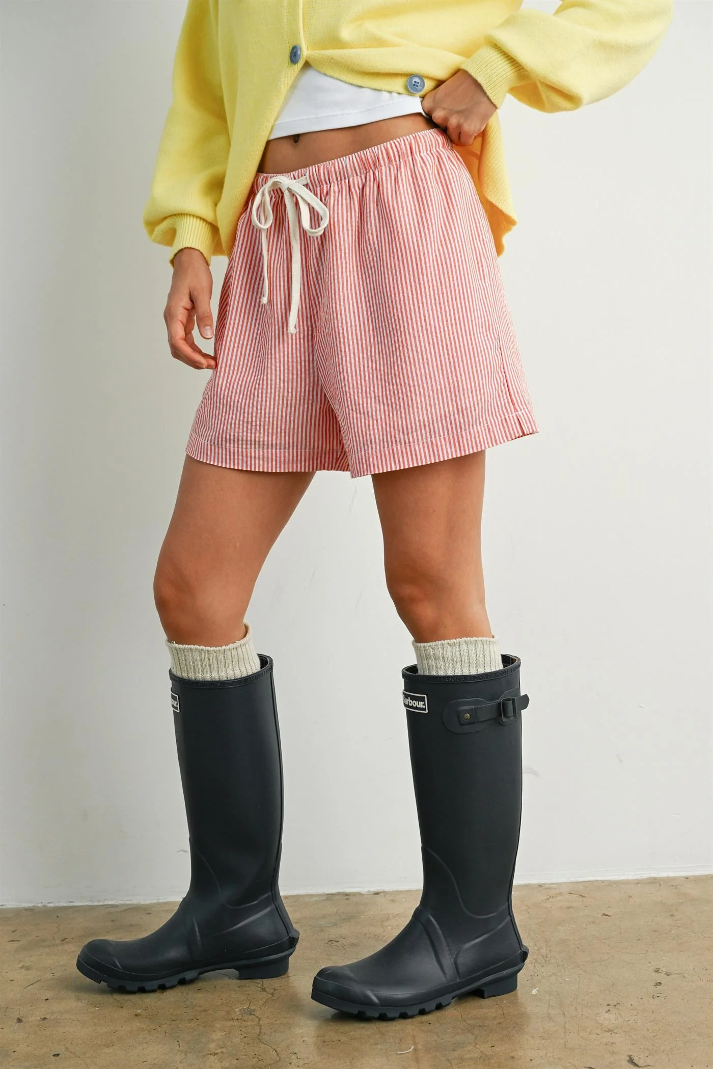 Red Striped Drawstring Shorts - Image 4