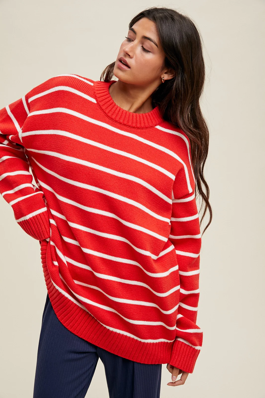 Red Striped Oversized Maternity Sweater - Image 4