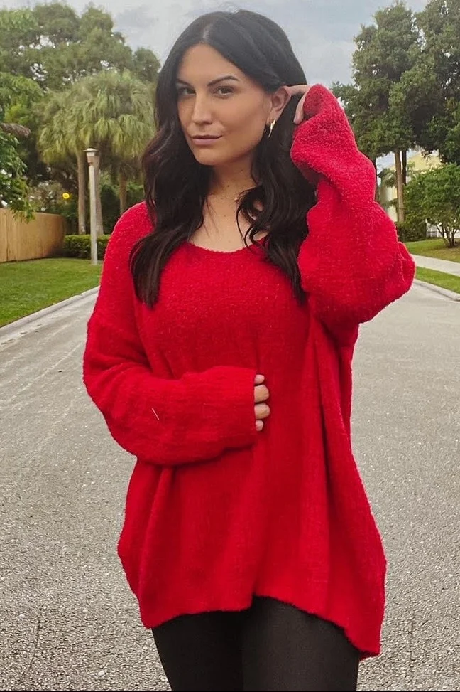 Red V-Neck Soft Sweater - Image 8