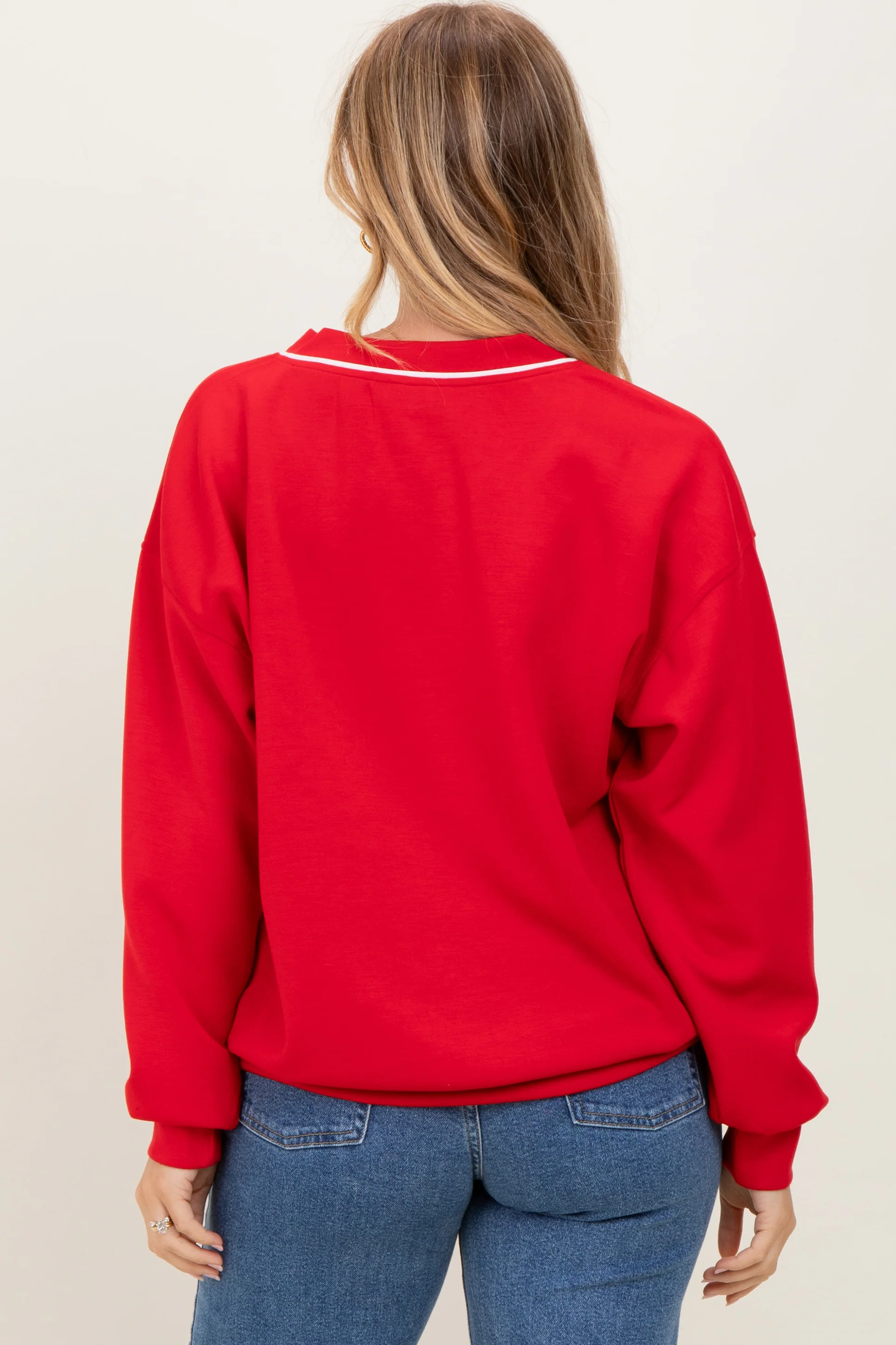 Red V-Neck Sweatshirt - Image 3