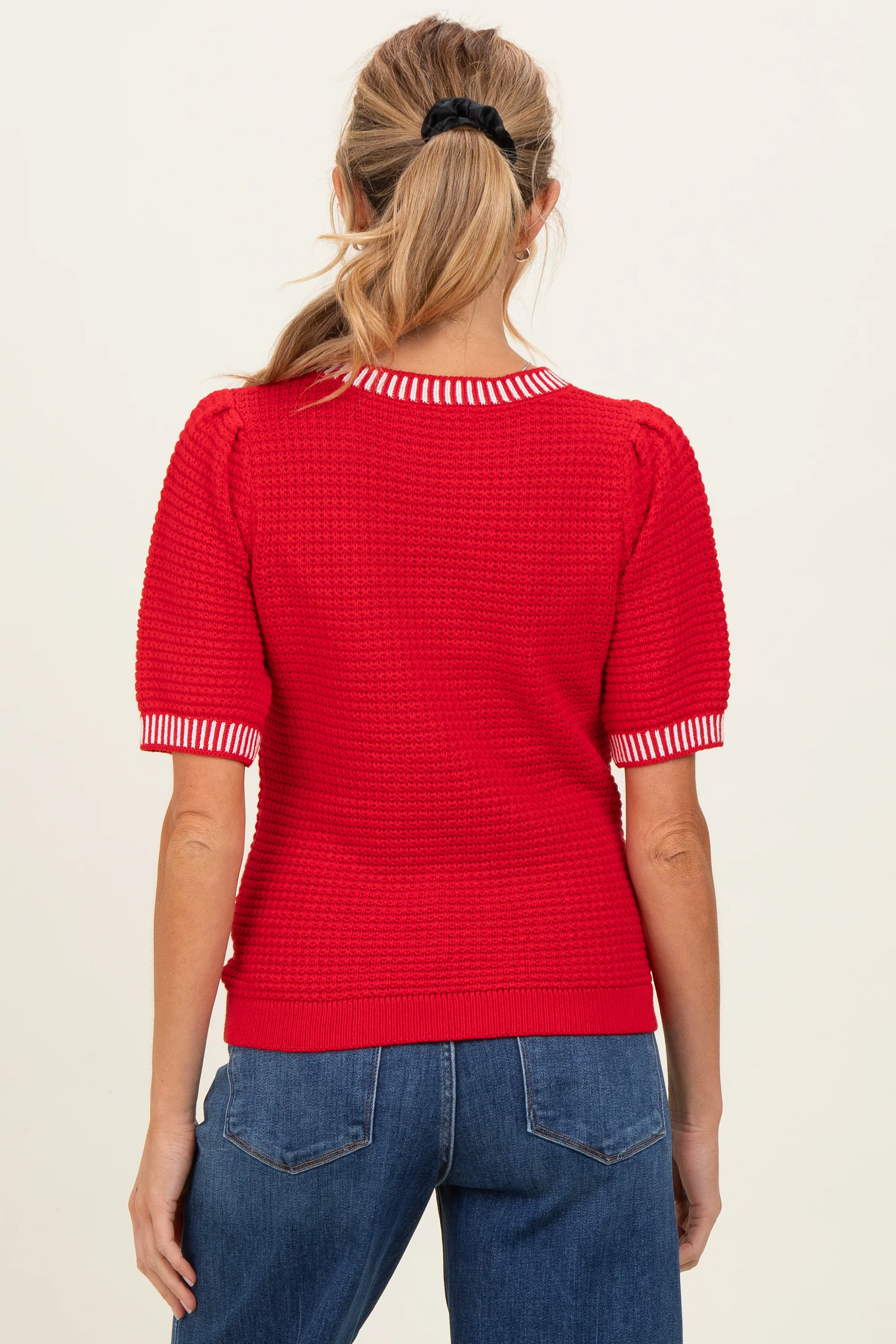 Red Waffle Knit Maternity Sweater Top - Image 4