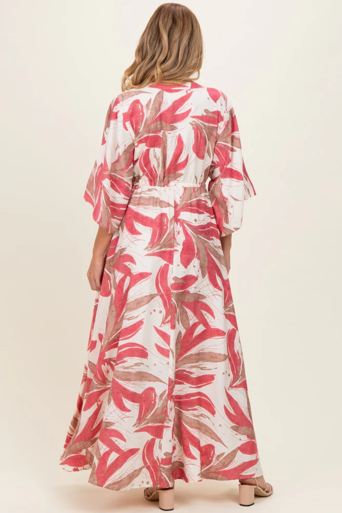 Rose Printed Button Up Waist Tie Maternity Maxi Dress - Image 3