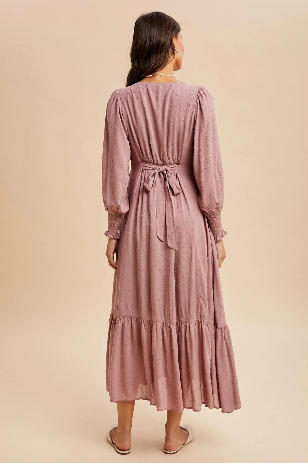 Rose Swiss Dot Button Down Maxi Dress - Image 4