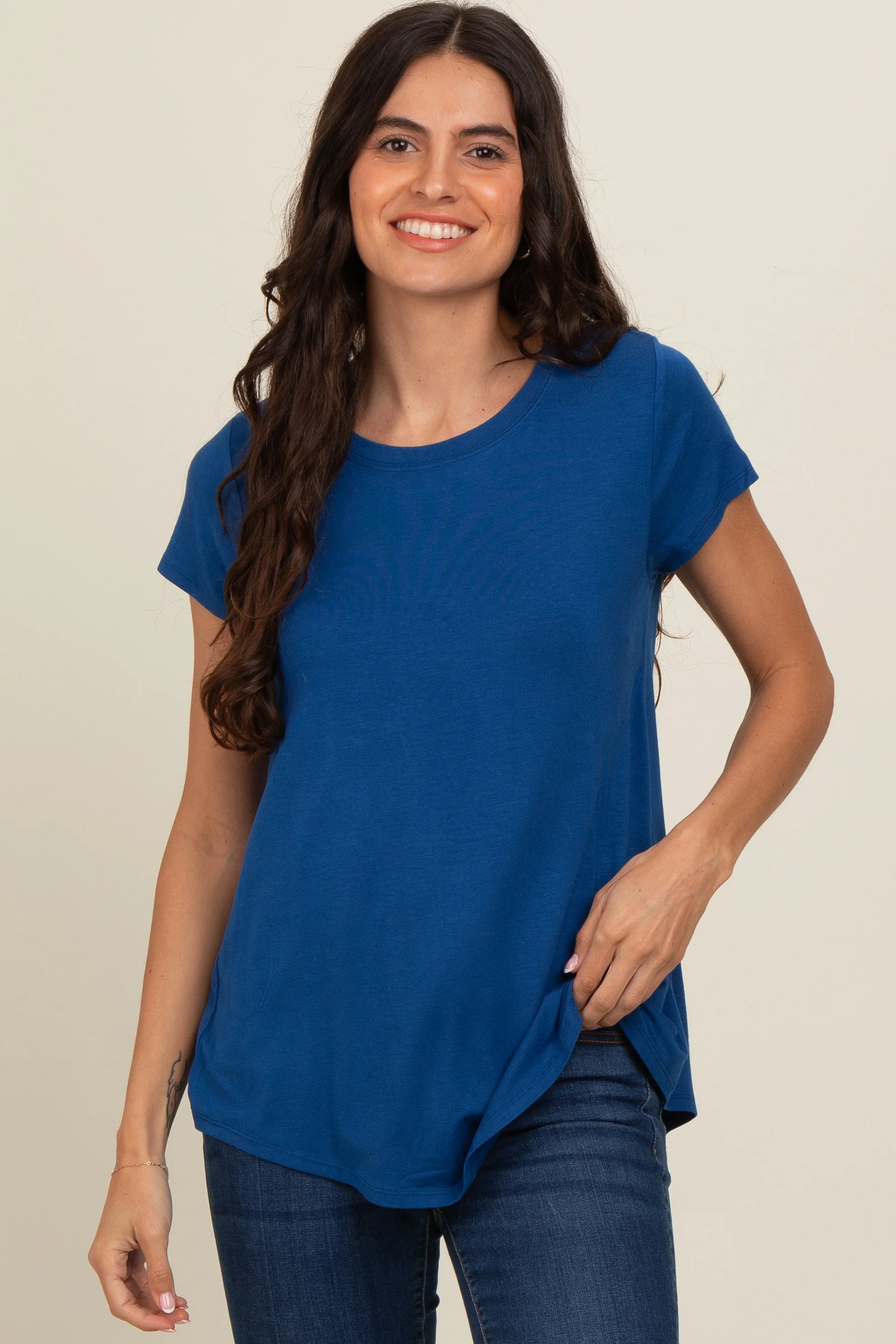 Royal Blue Basic Short Sleeve Maternity Top - Image 5