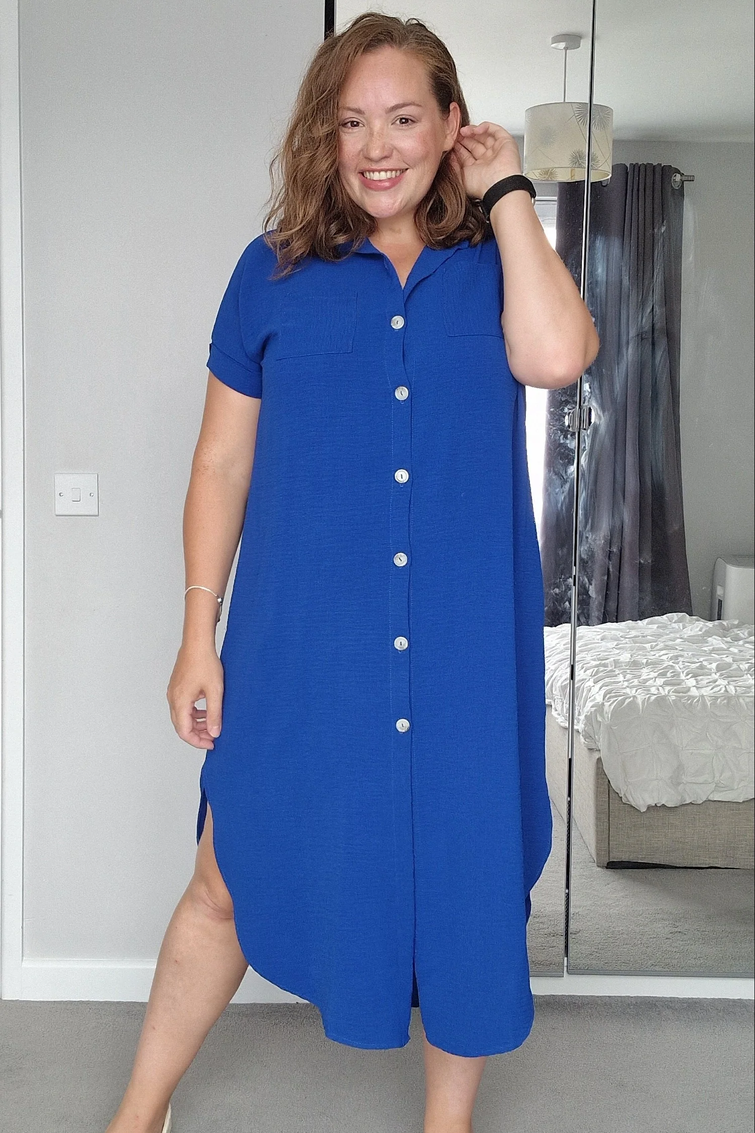 Royal Blue Button Down Hi Low Maxi Dress - Image 5