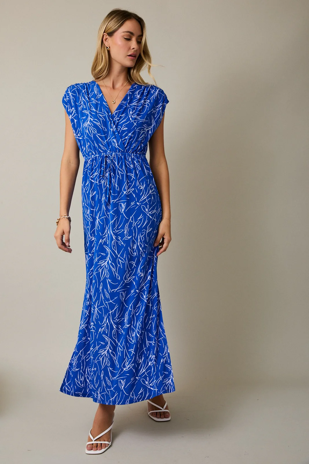 Royal Blue Printed Wrap Maxi Dress