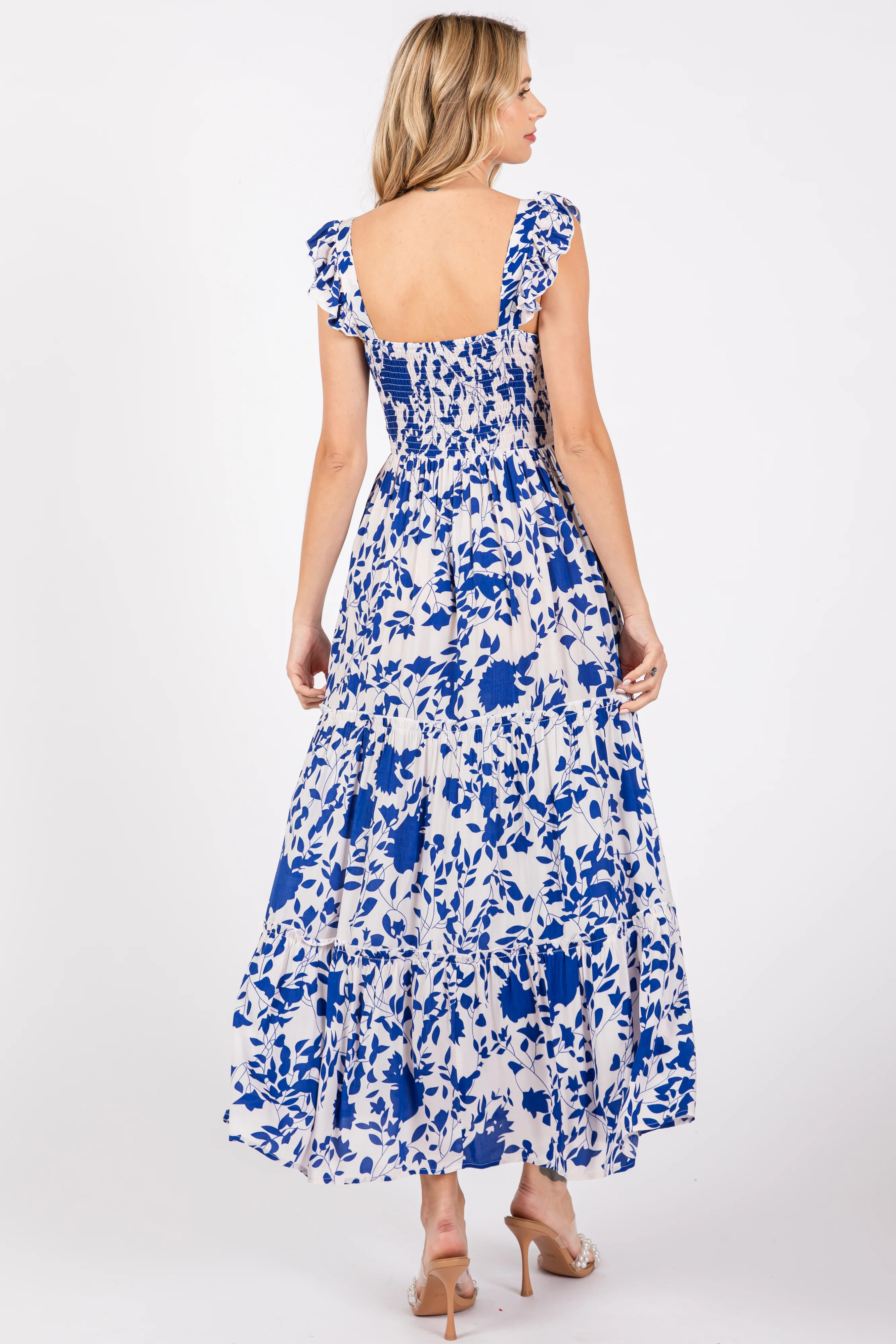 Royal Blue Ruffle Sleeve Tiered Maxi Dress - Image 4