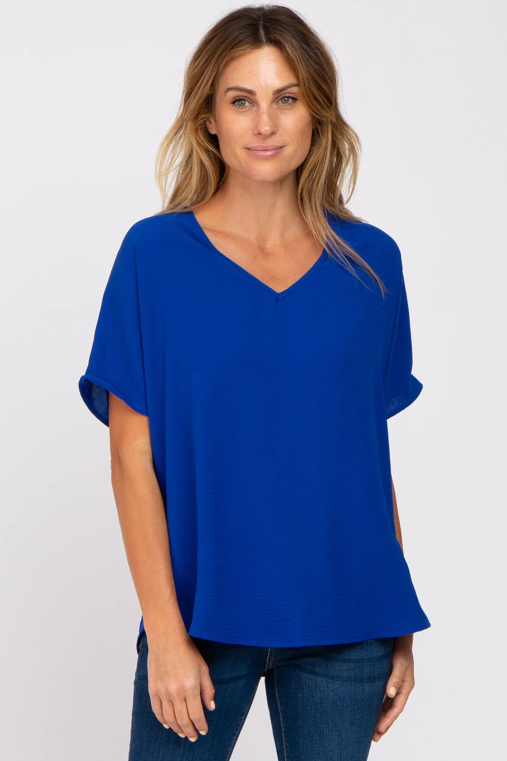 Royal Blue Short Sleeve Maternity Blouse - Image 5
