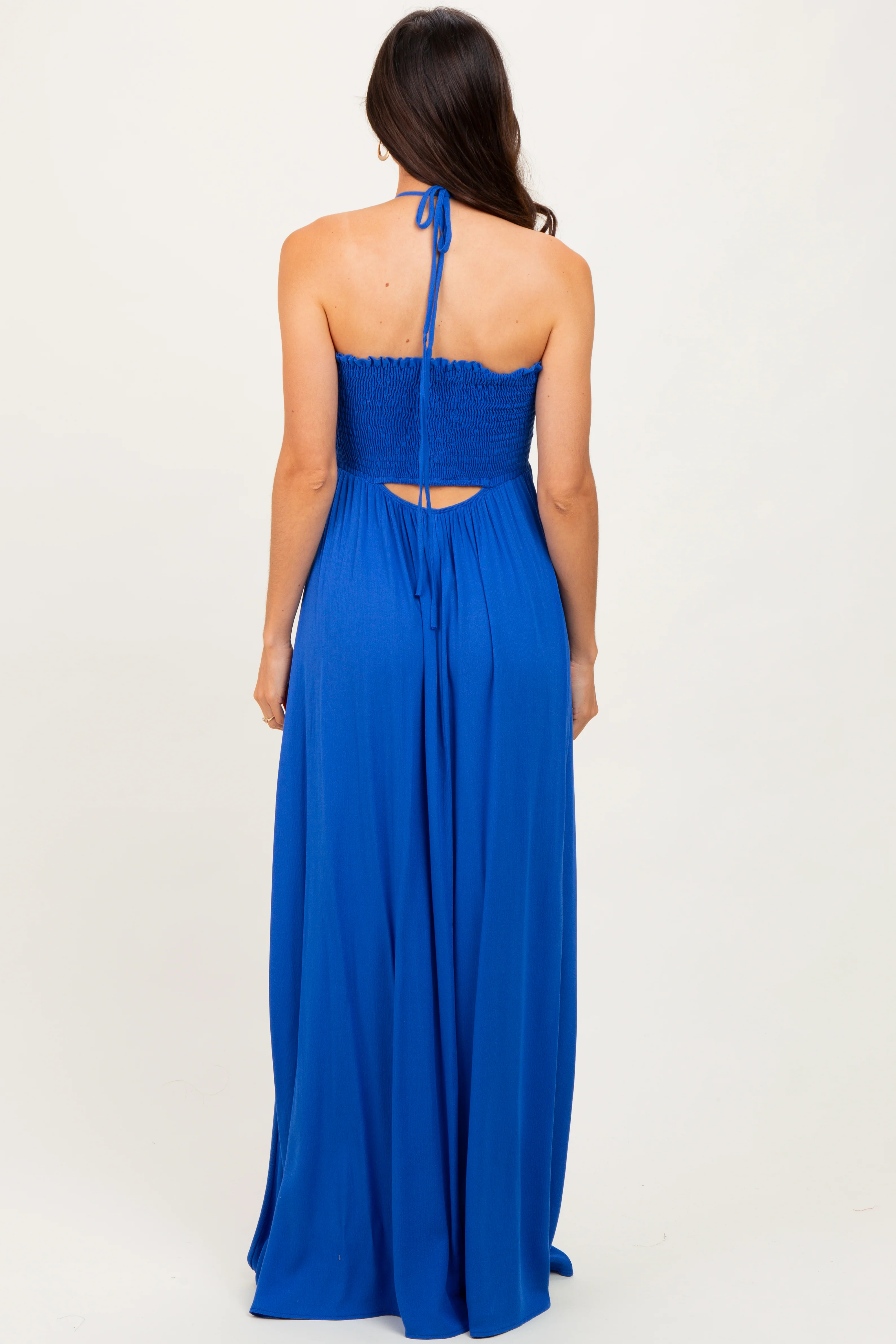 Royal Blue Smocked Halter Maxi Dress - Image 4