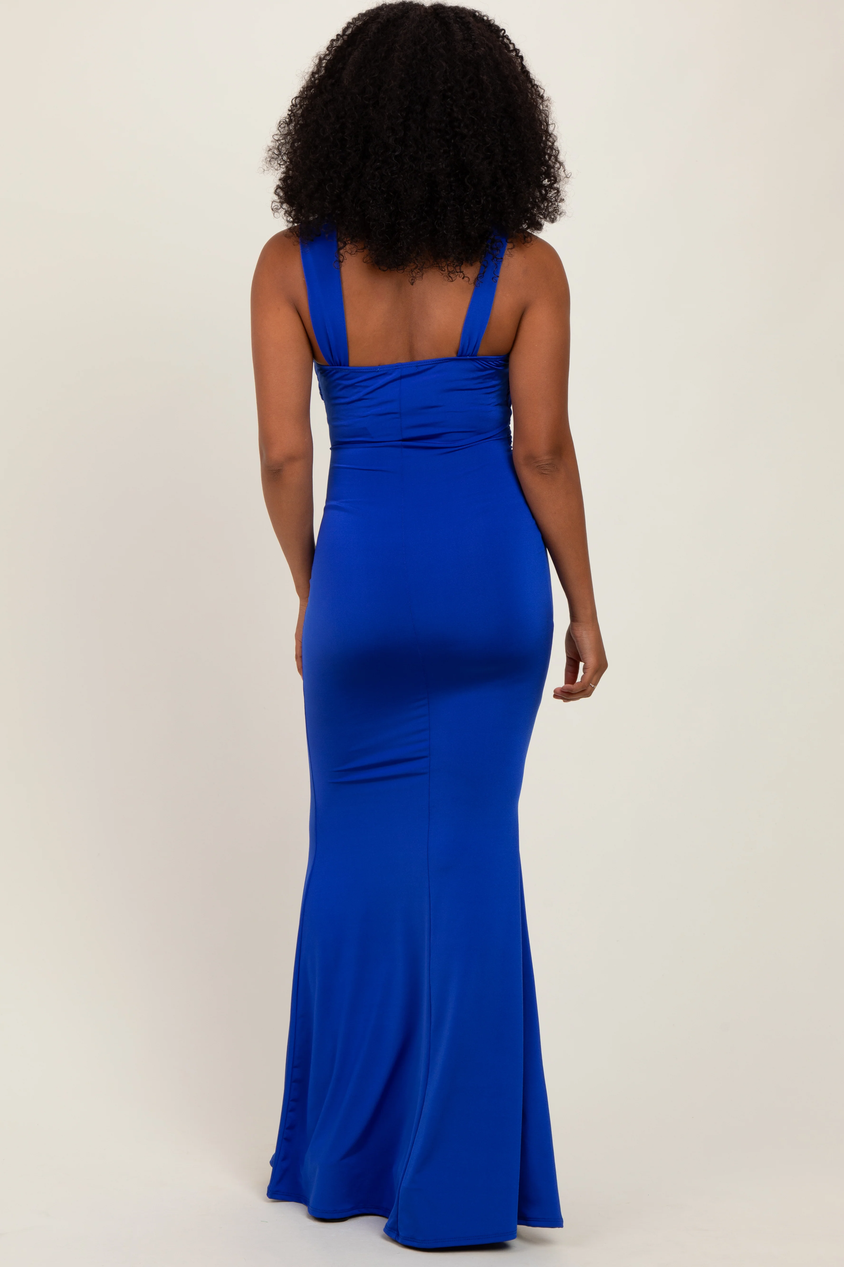 Royal Blue Twist Front Ruched Maxi Dress - Image 4