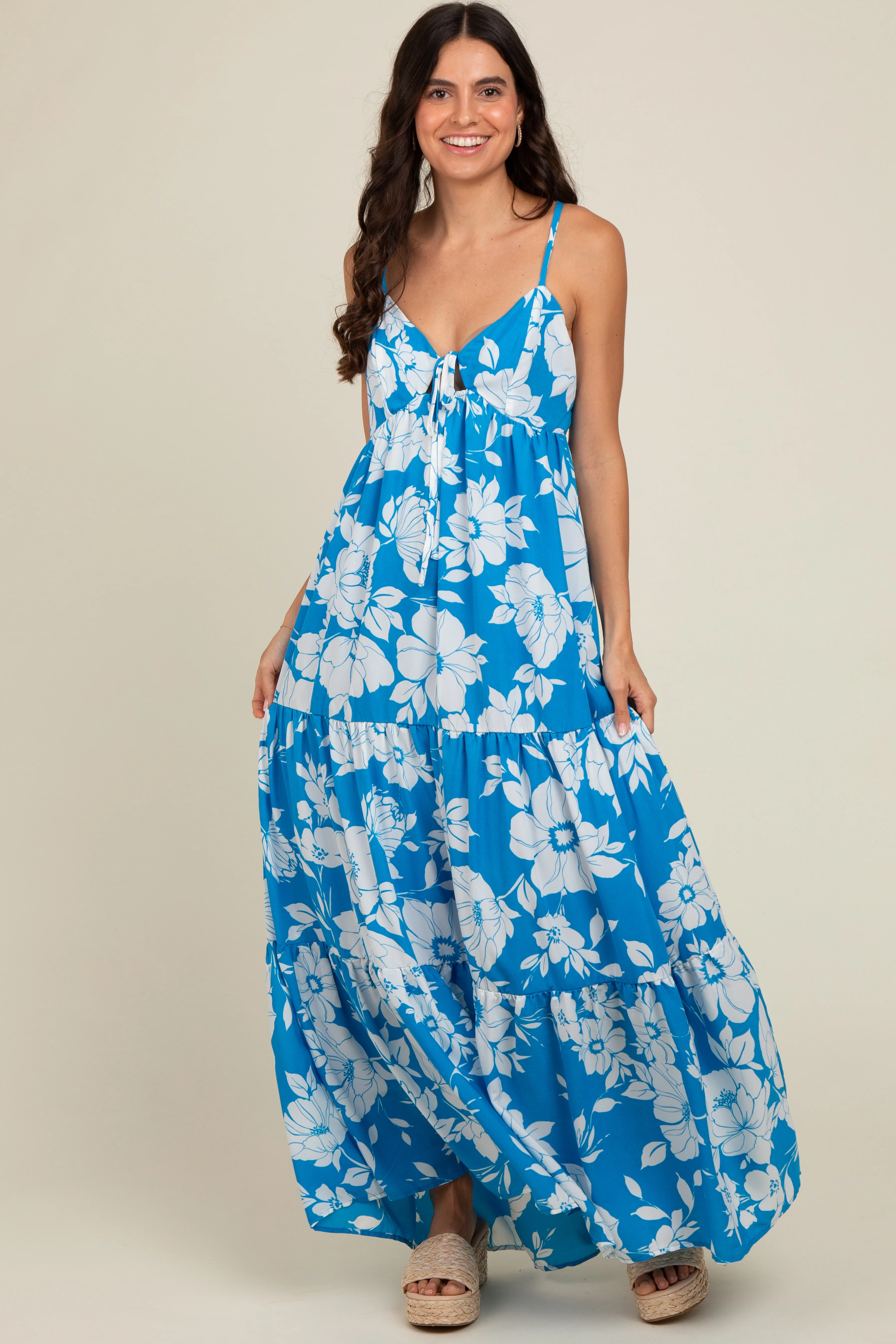 Royal Tropical Floral Open Back Maxi Dress - Image 5