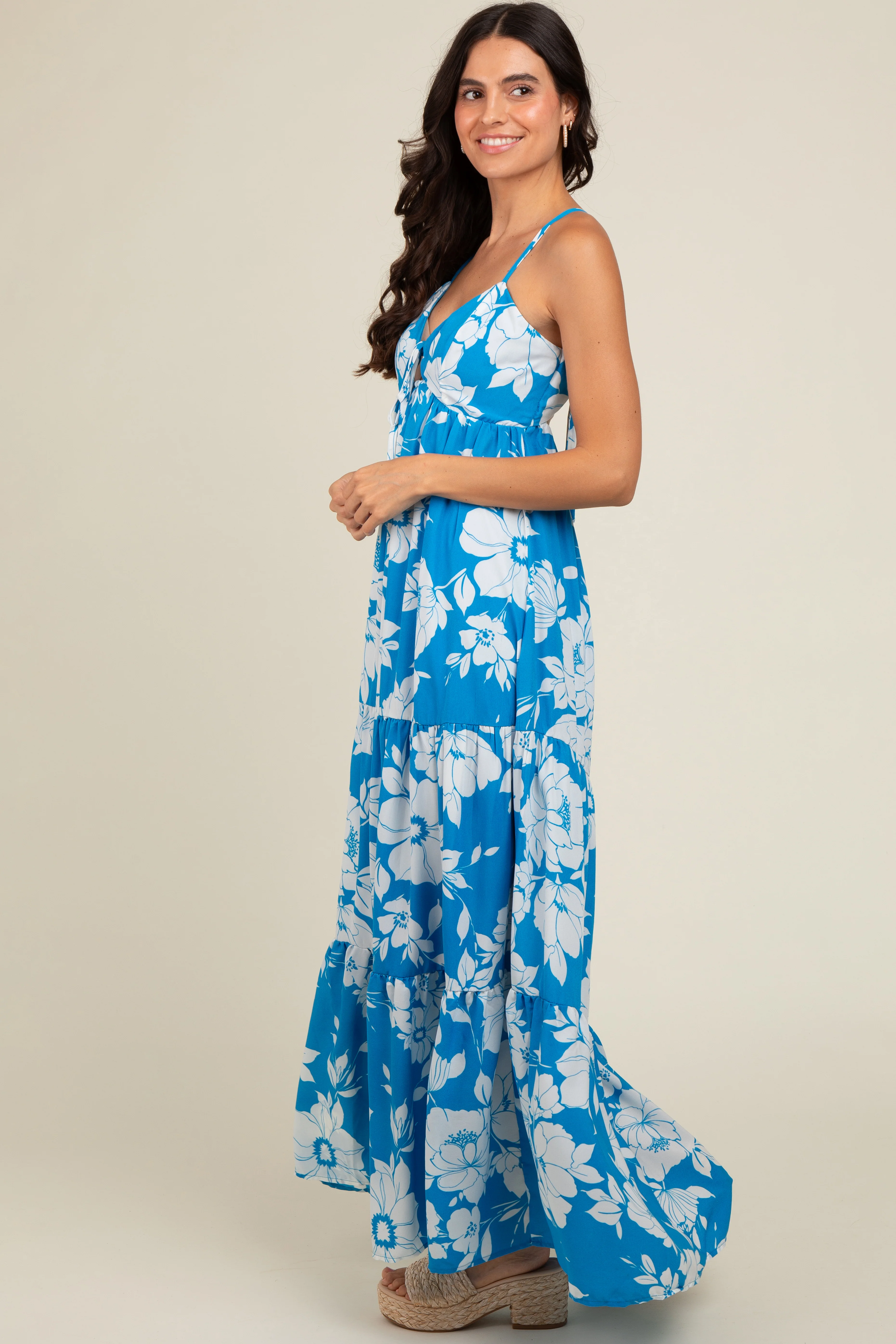 Royal Tropical Floral Open Back Maxi Dress - Image 7