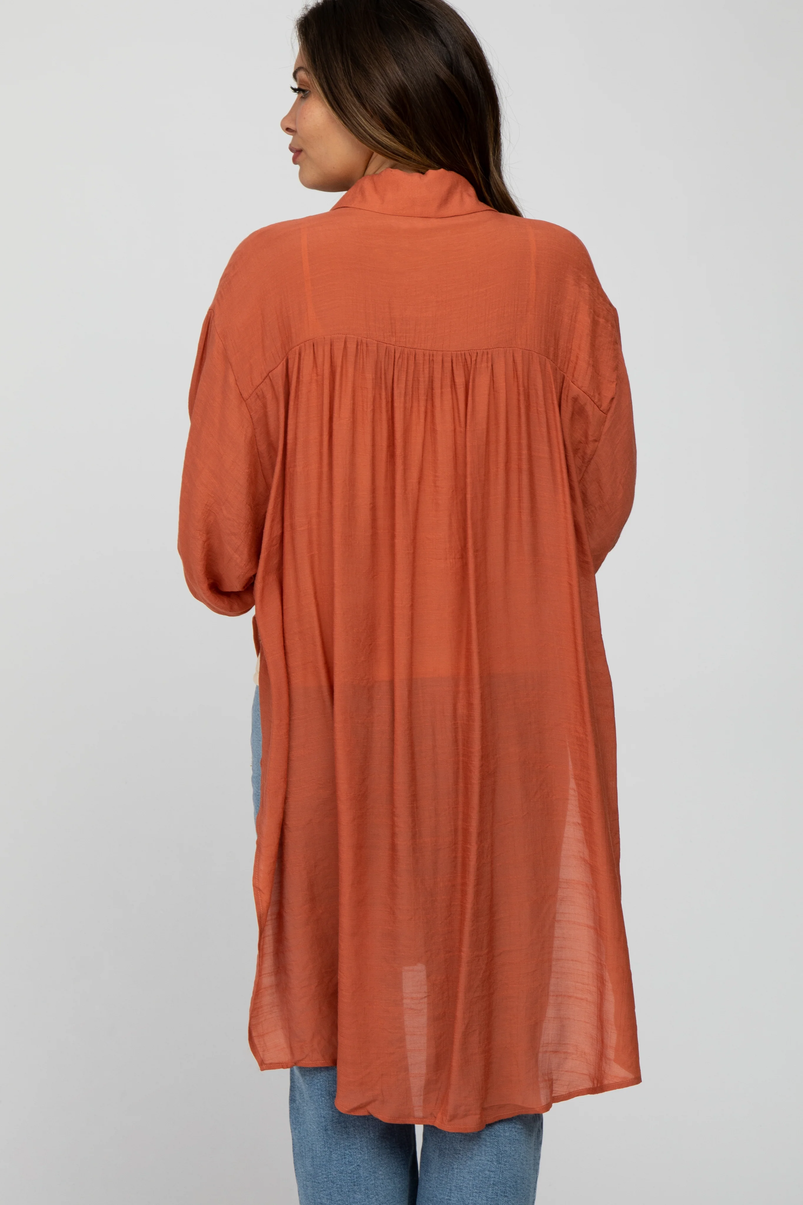 Rust Button Front Side Slit Oversized Maternity Blouse - Image 4