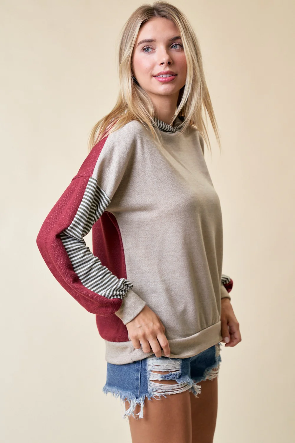 Rust Colorblock Stripe Pullover Hoodie - Image 3
