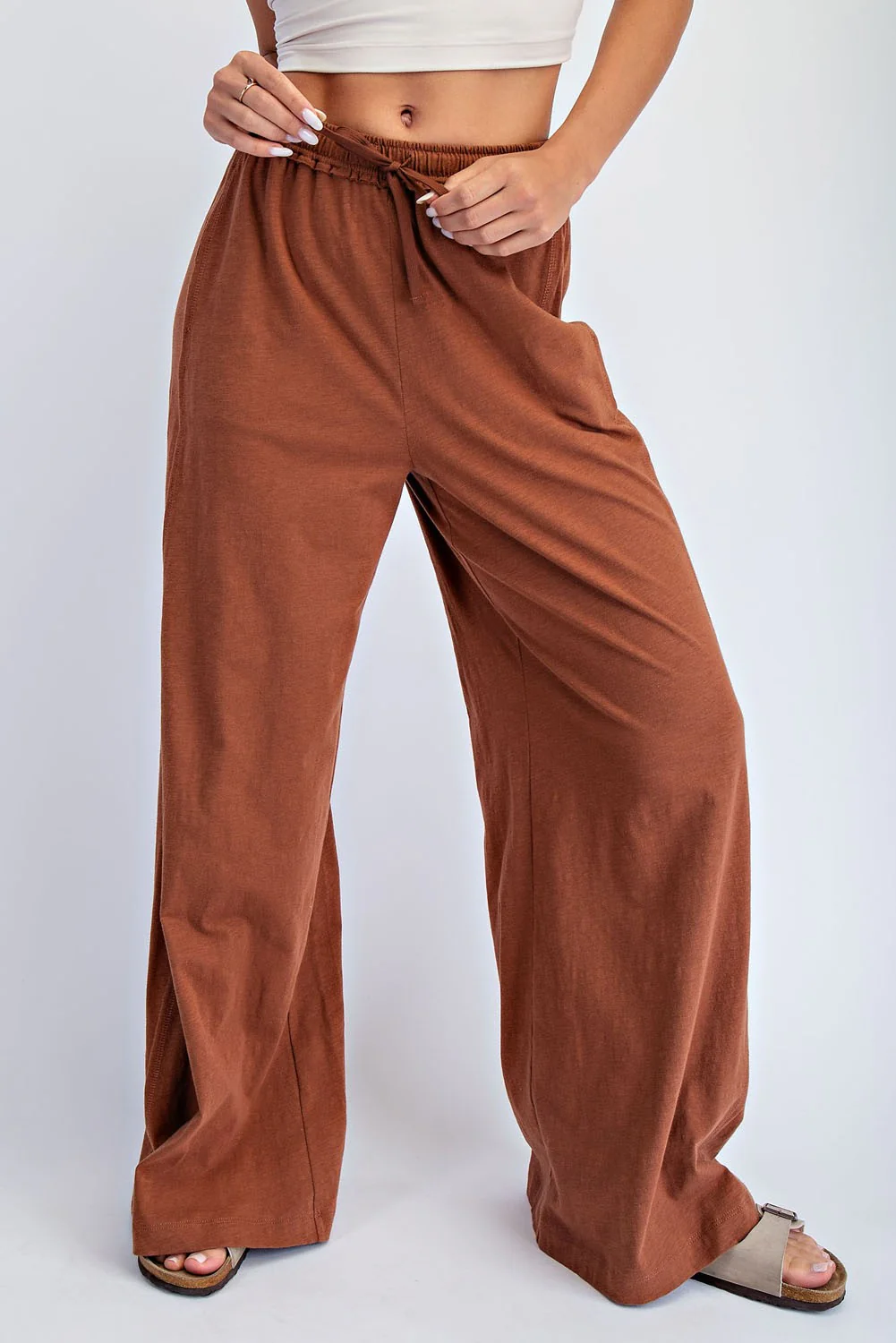 Rust Drawstring Wide Leg Lounge Pant - Image 3