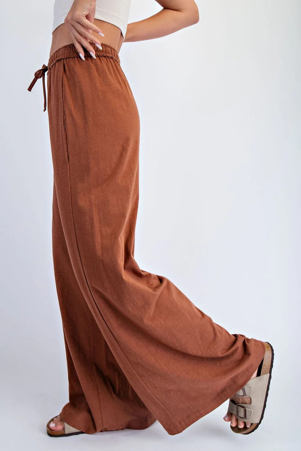 Rust Drawstring Wide Leg Lounge Pant - Image 4