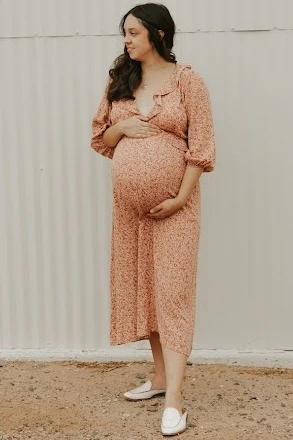 Rust Floral Ruffle V-Neck Maternity Midi Dress - Image 6