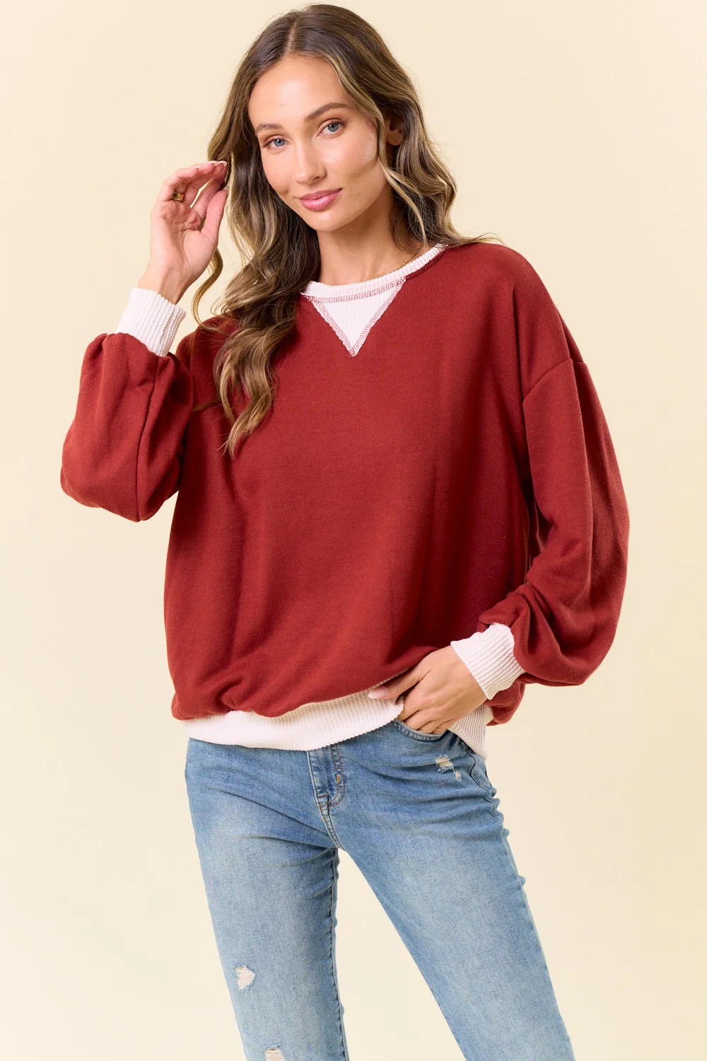 Rust French Terry Maternity Sweatshirt - Image 5
