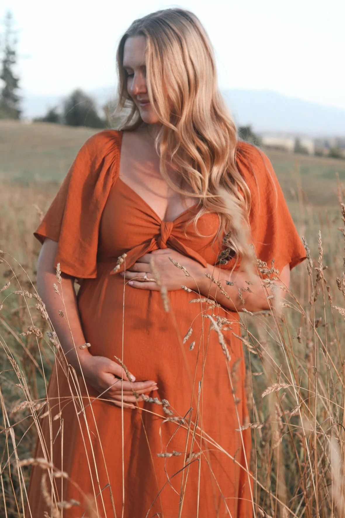Rust Front Tie Ruffle Sleeve Maternity Midi Dress - Image 6