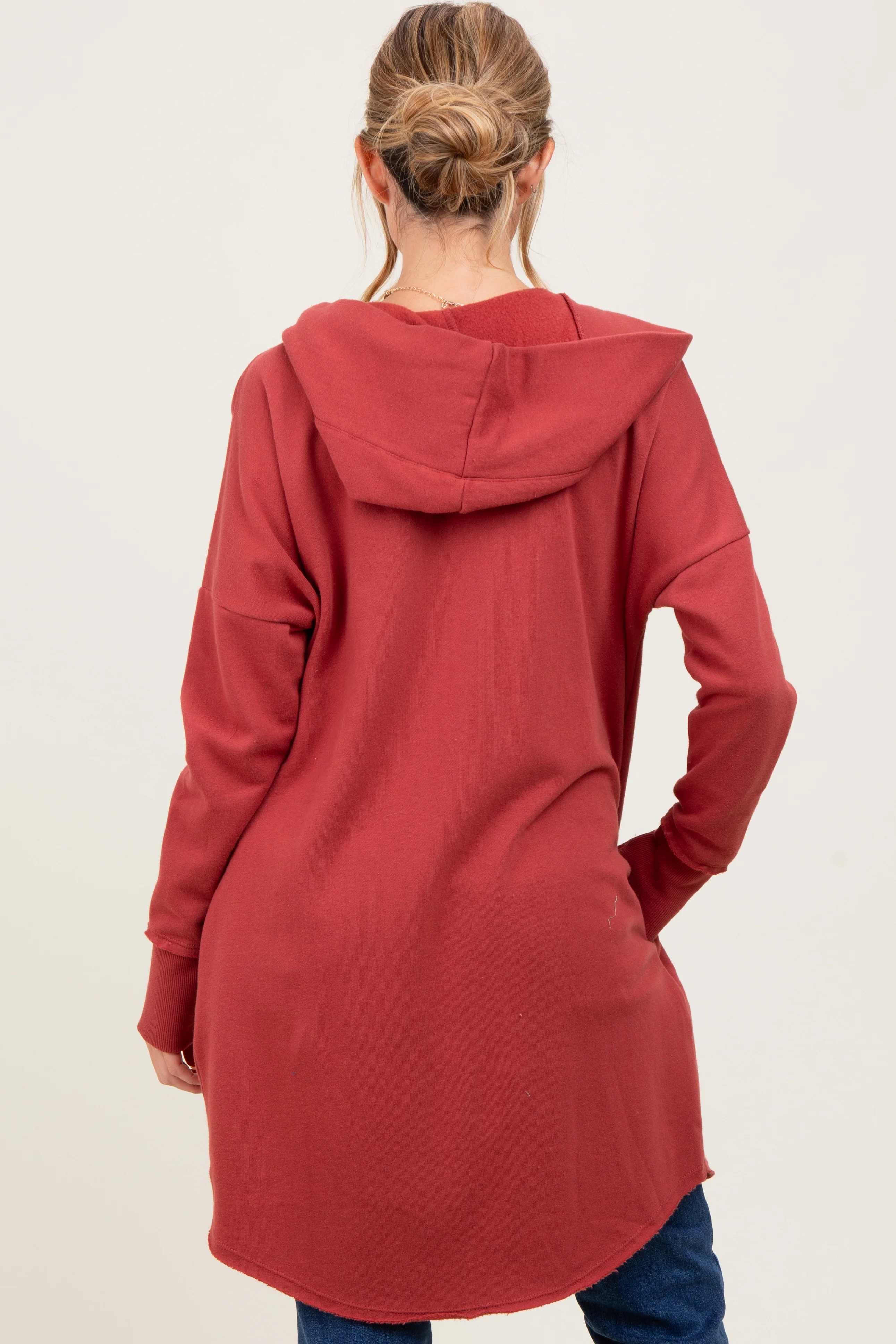 Rust Hooded Long Maternity Cardigan - Image 3