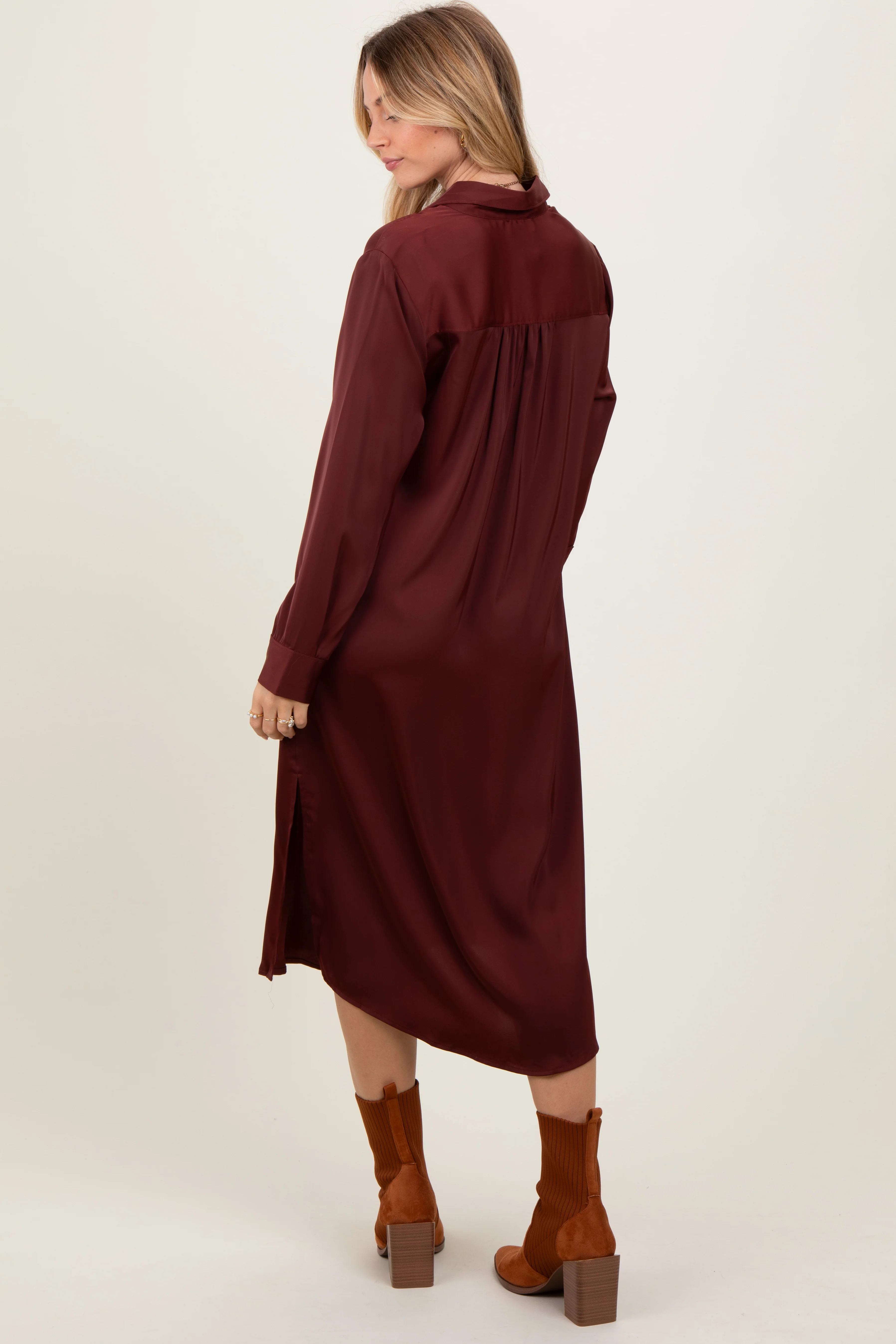 Rust Long Sleeve Midi Shirt Dress - Image 4