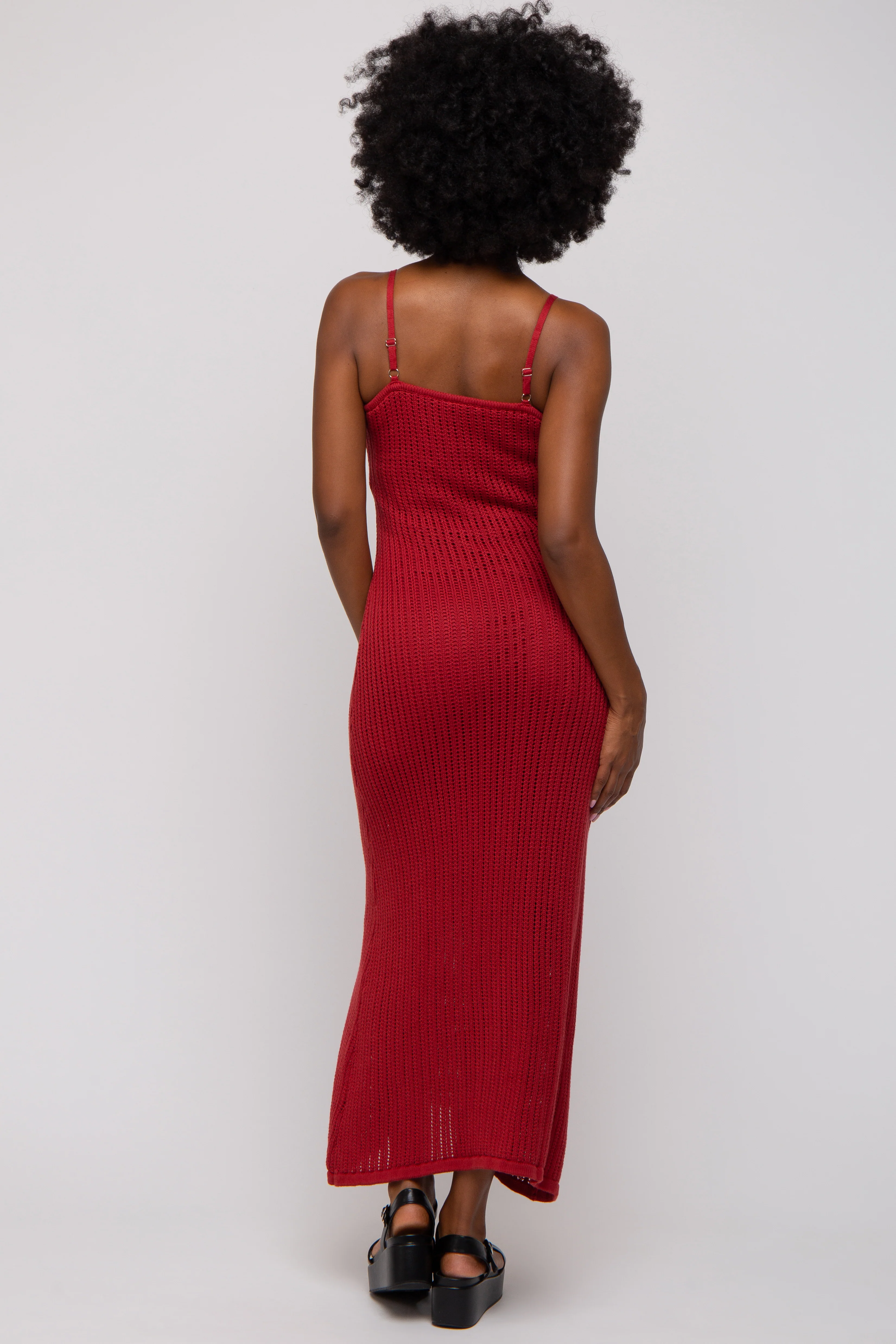 Rust Open Knit Crochet Midi Dress - Image 3