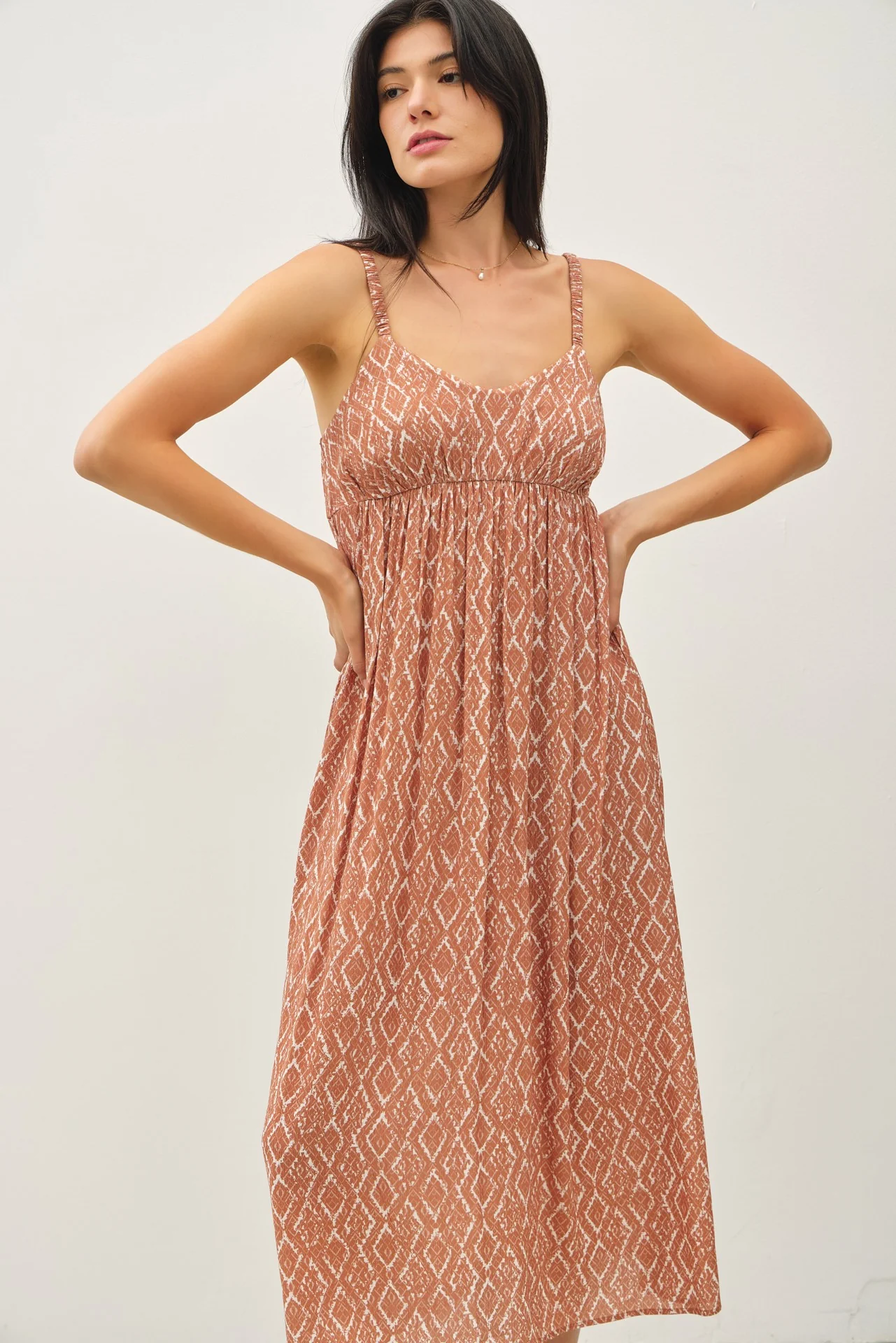 Rust Printed Sleeveless Midi Dress - Image 4