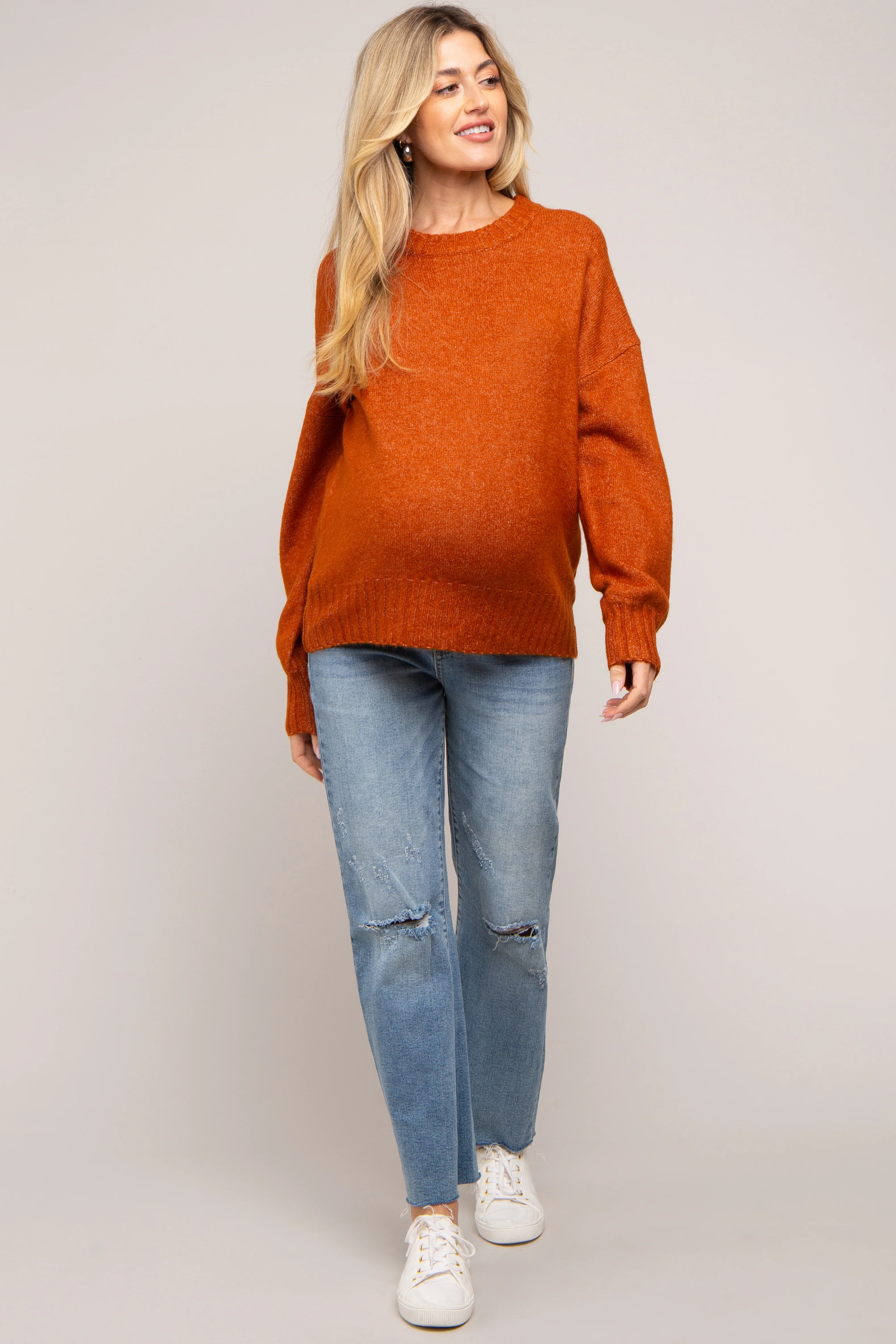 Rust Ribbed Cuff Maternity Sweater - Image 4