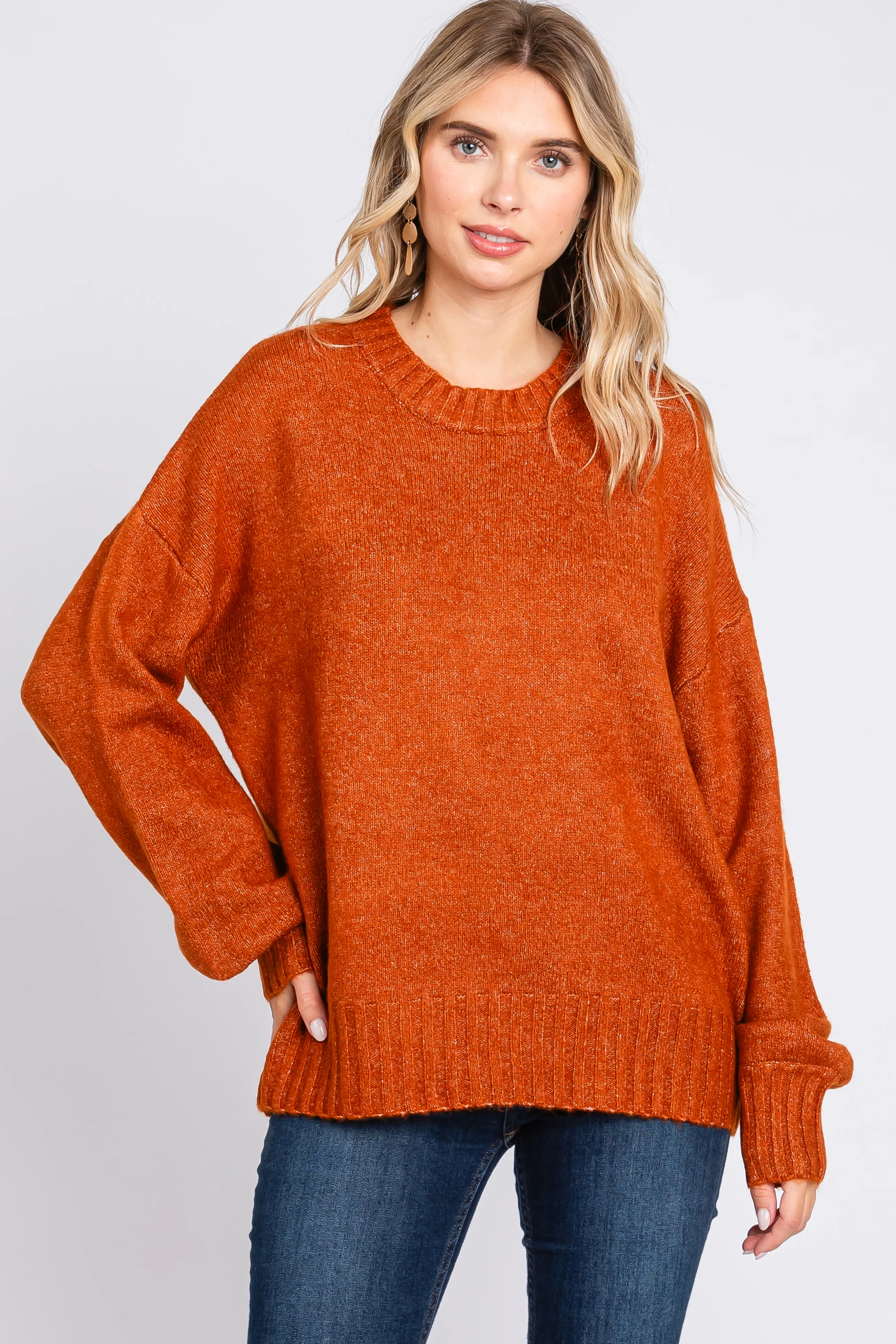 Rust Ribbed Cuff Maternity Sweater - Image 6
