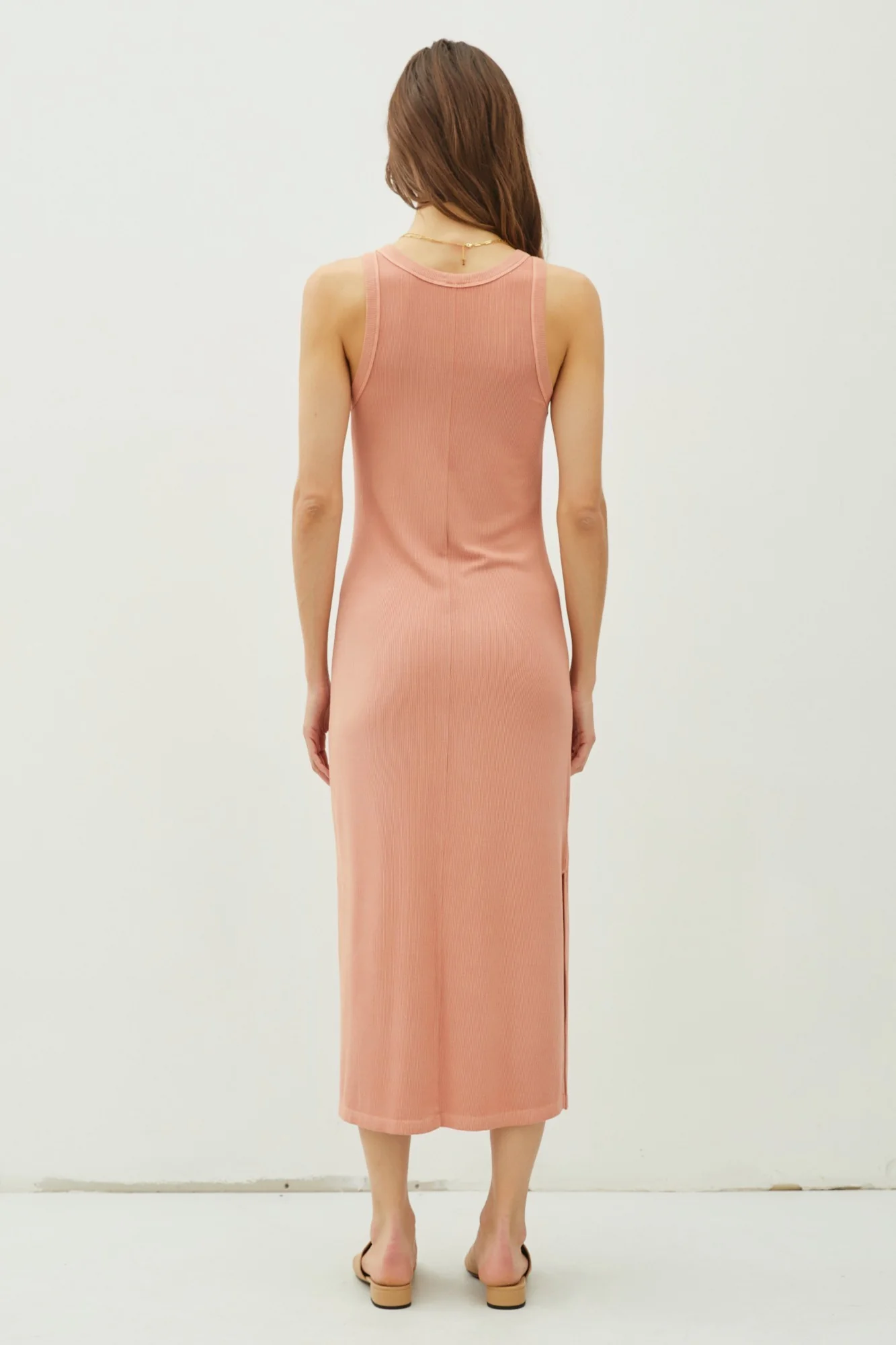 Rust Ribbed Knit Side Slit Sleeveless Dress - Image 3