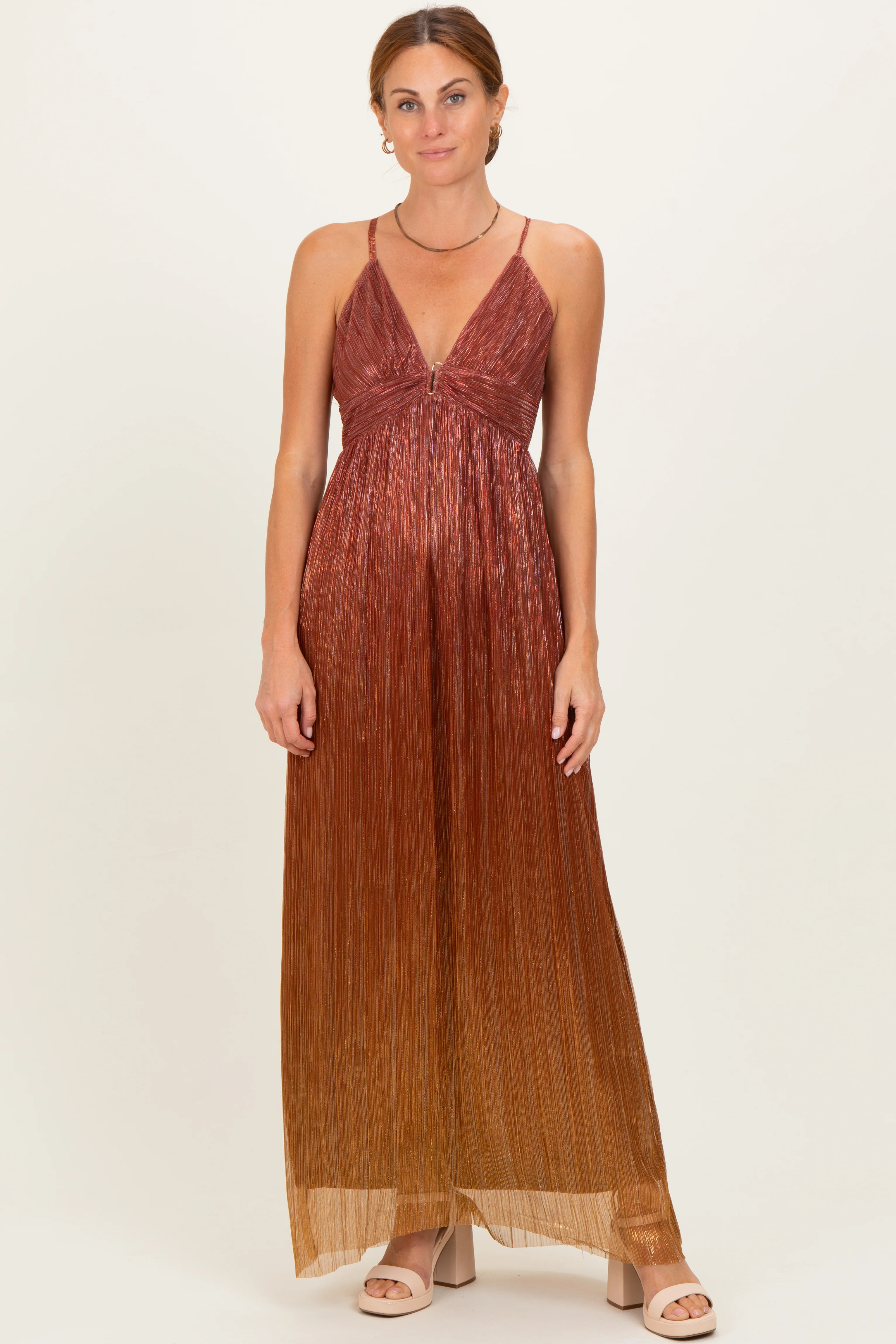 Rust Shimmer Open Tie Back Maternity Maxi Dress - Image 5