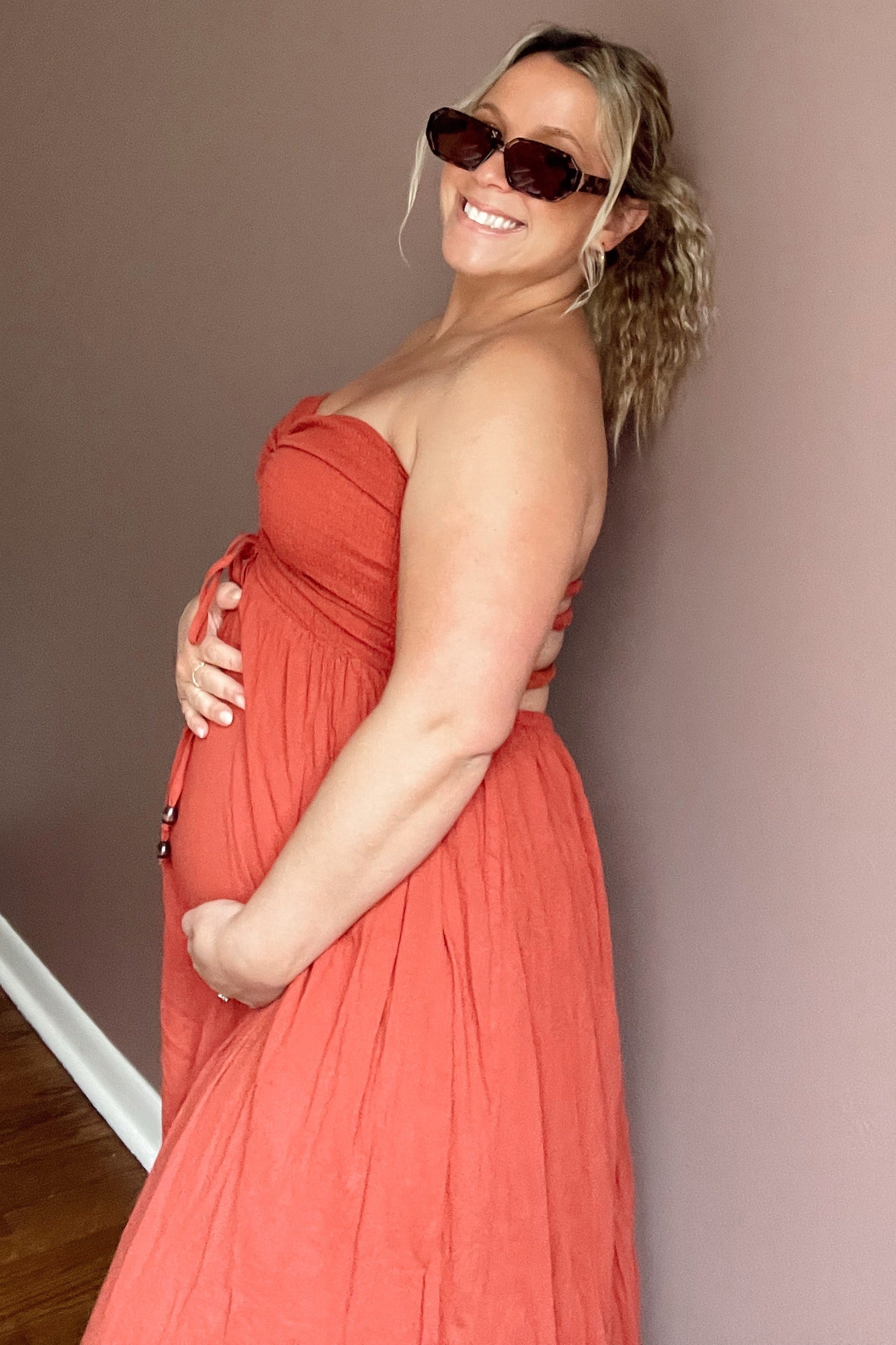 Rust Smocked Cutout Back Maternity Maxi Dress - Image 7