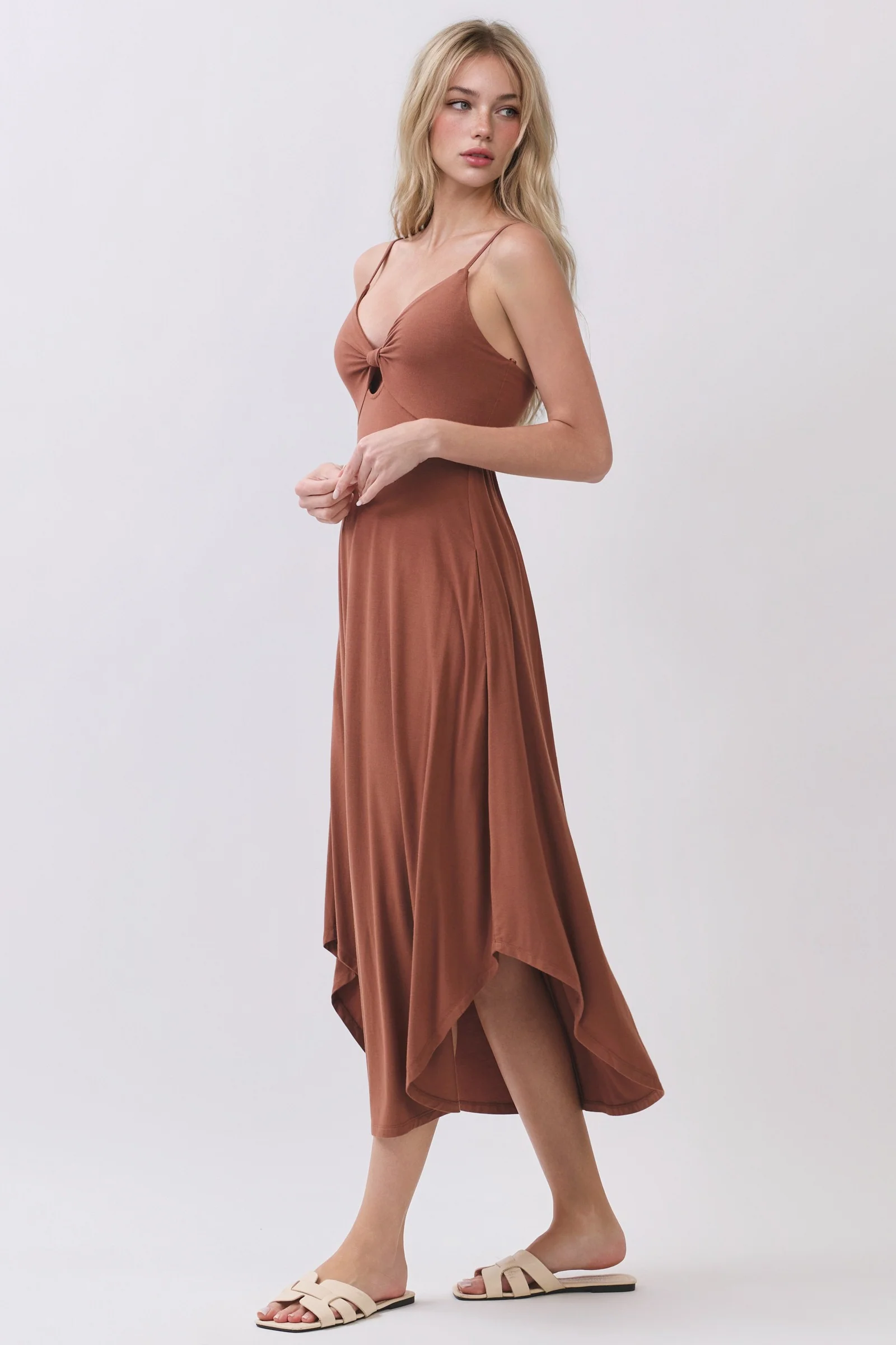 Rust Solid V-Neck Cami Dress - Image 2
