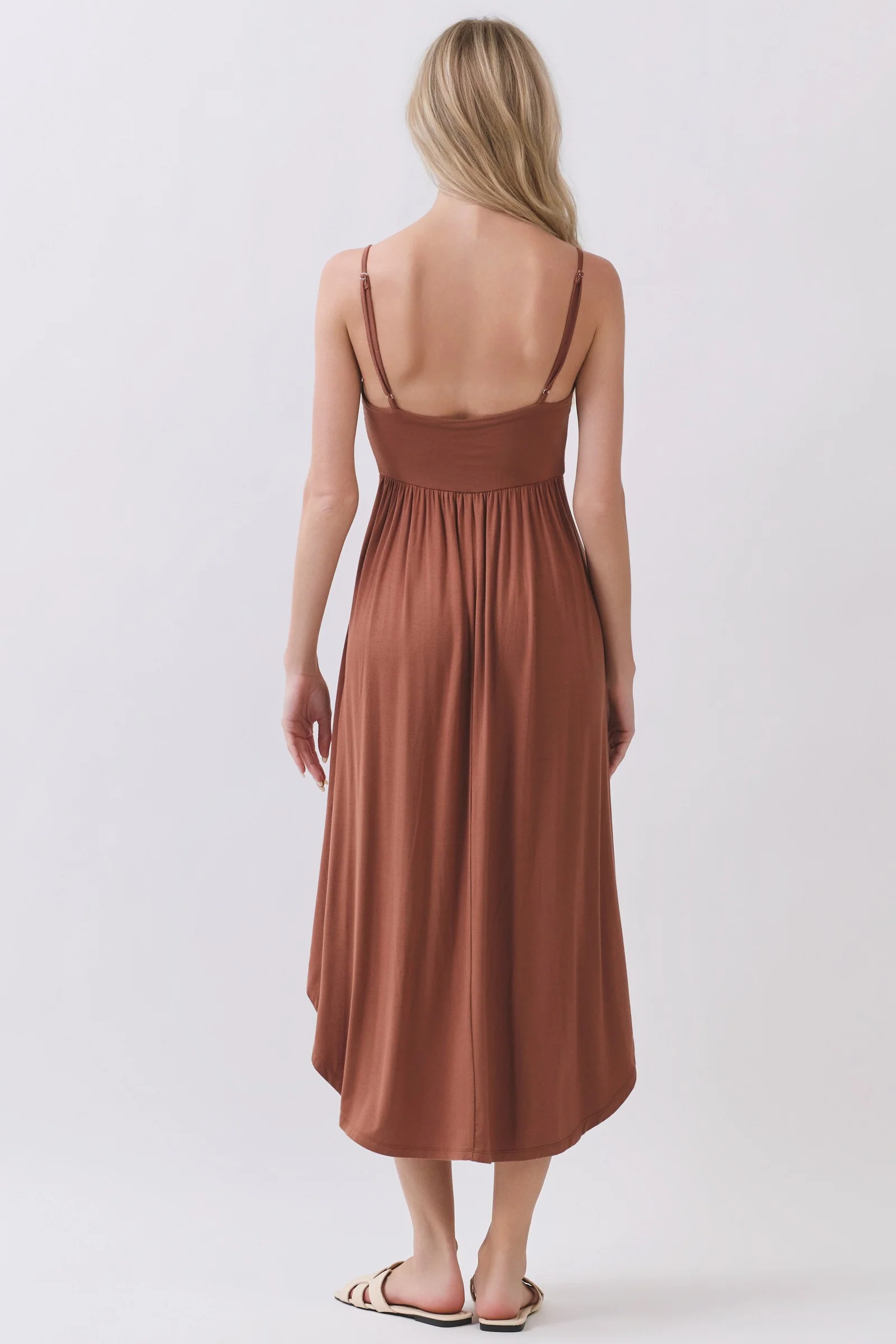 Rust Solid V-Neck Cami Dress - Image 3