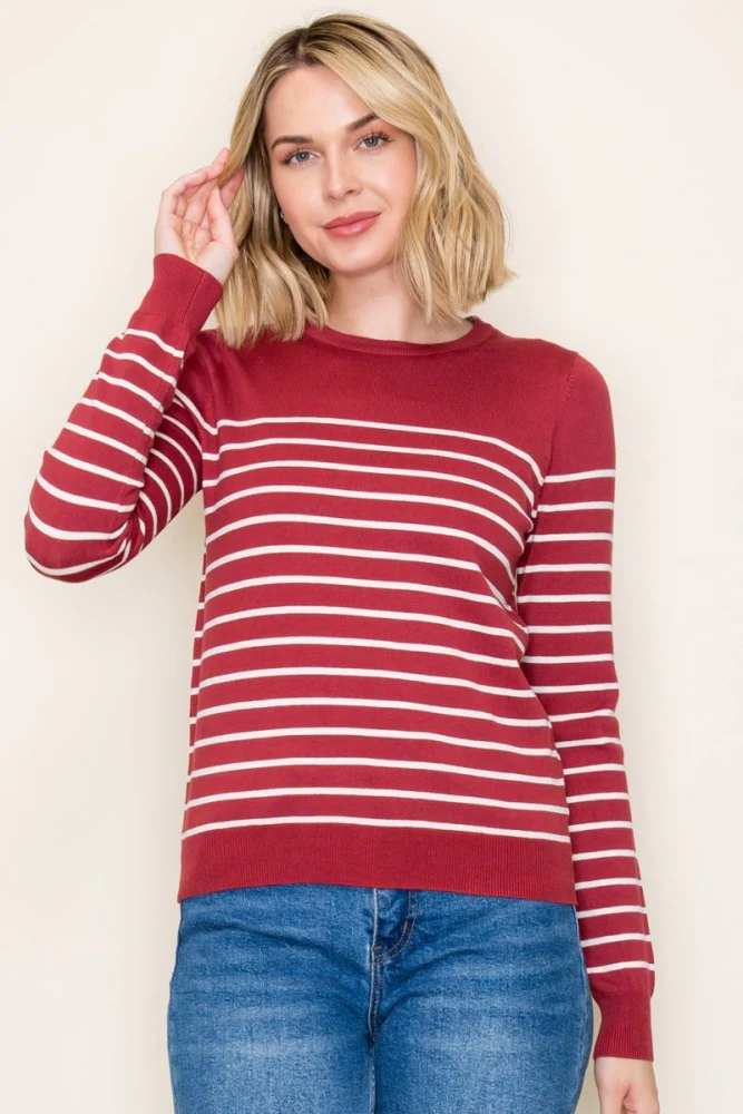 Rust Striped Knit Long Sleeve Top - Image 3
