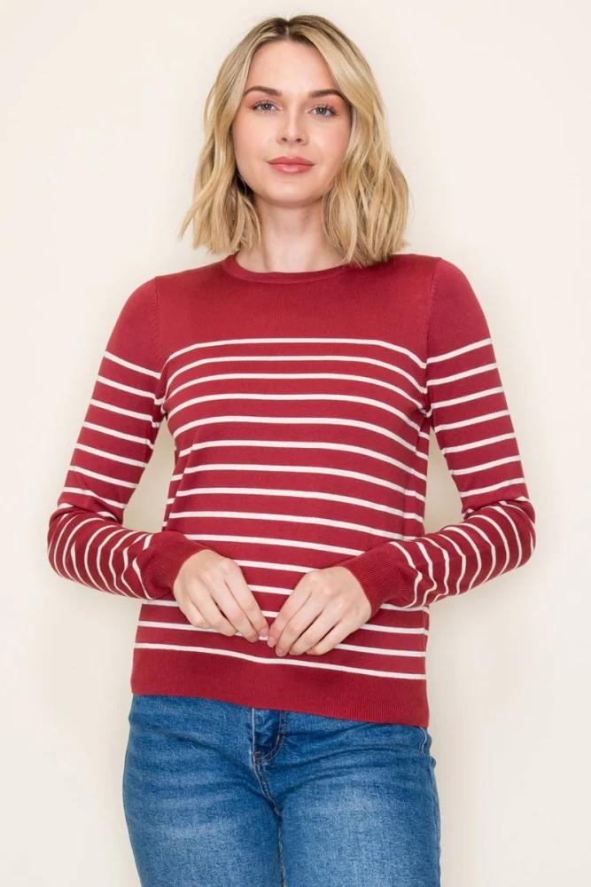 Rust Striped Knit Long Sleeve Top - Image 4