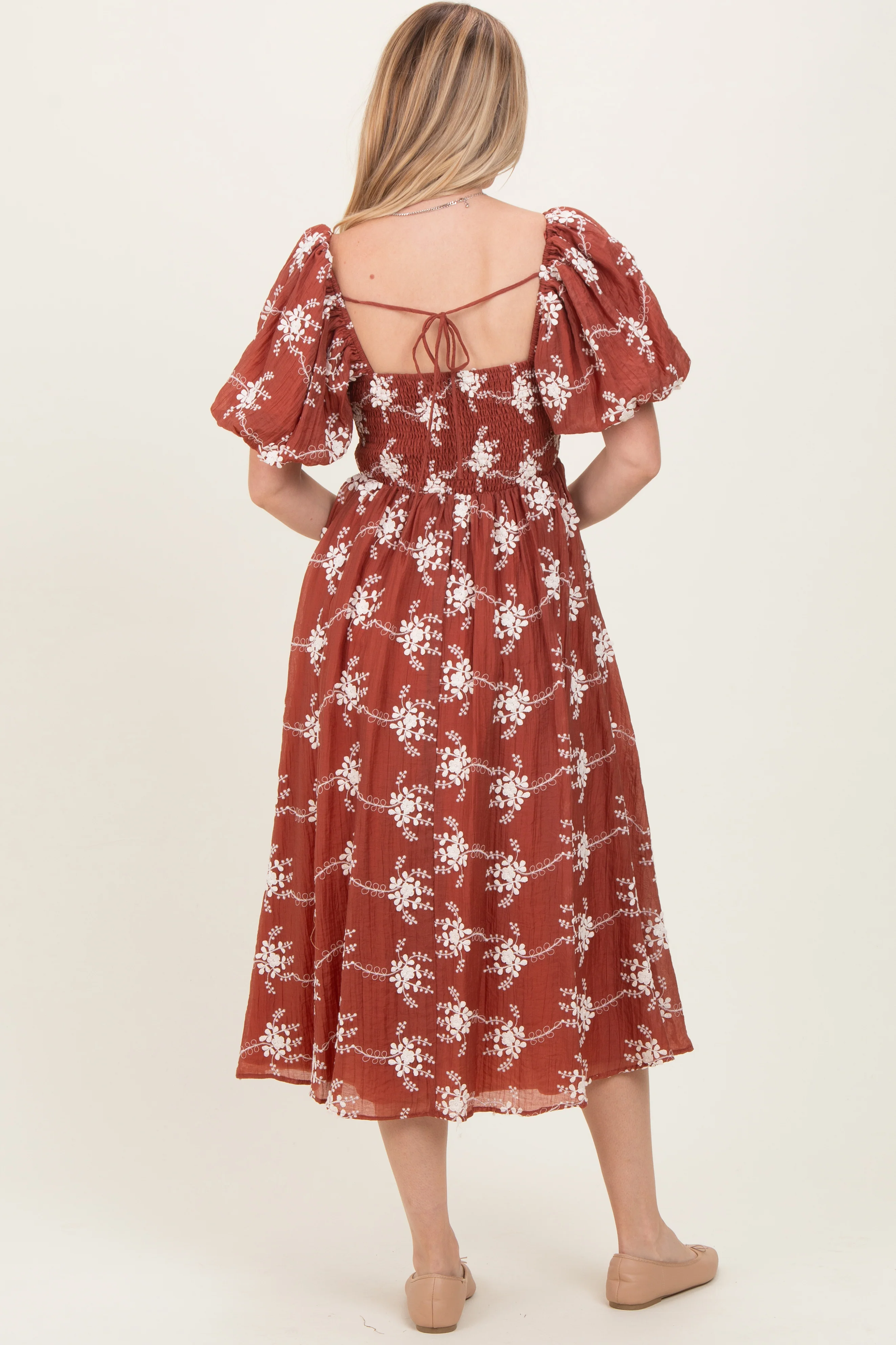 Rust Textured Midi Dress - Image 4