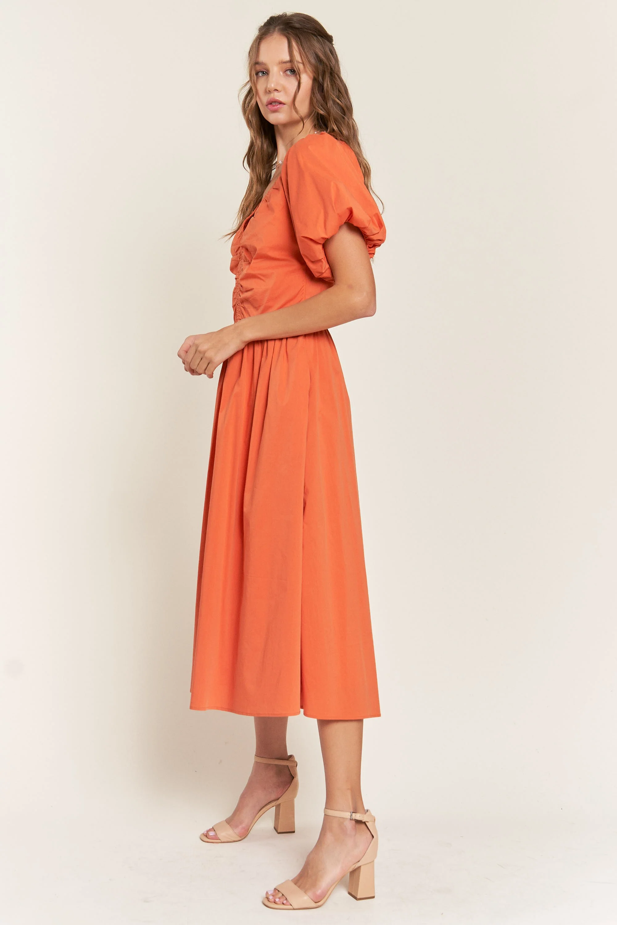 Rust V Neck Midi Dress - Image 3