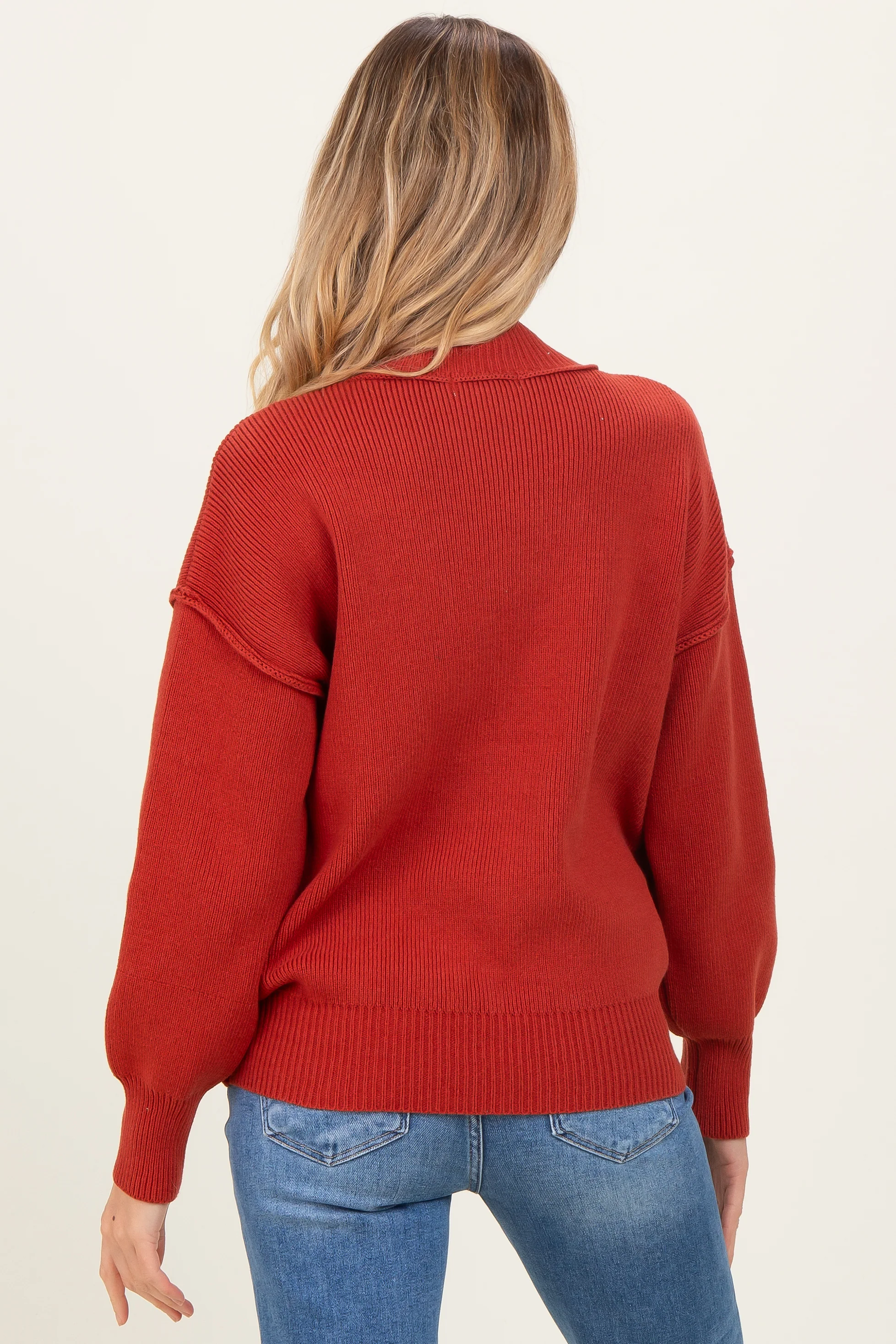 Rust Wide Neck Drop Shoulder Maternity Sweater - Image 3