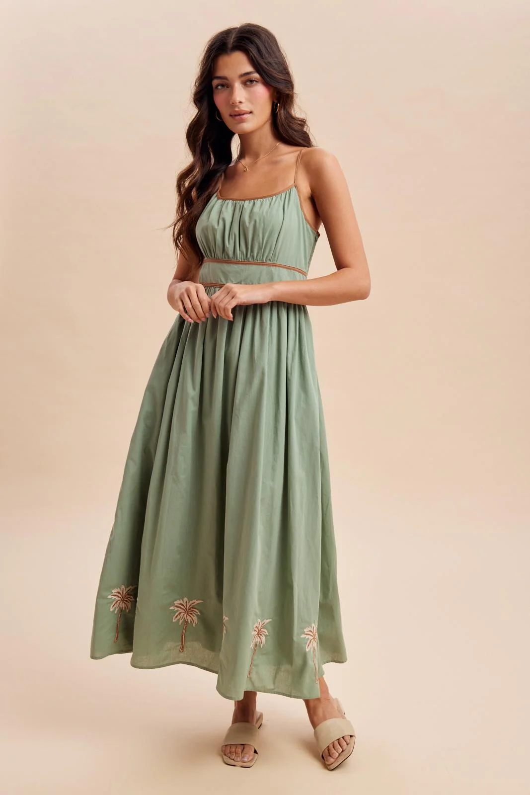 Sage Embroidered Contrast Sleeveless Maxi Dress - Image 2